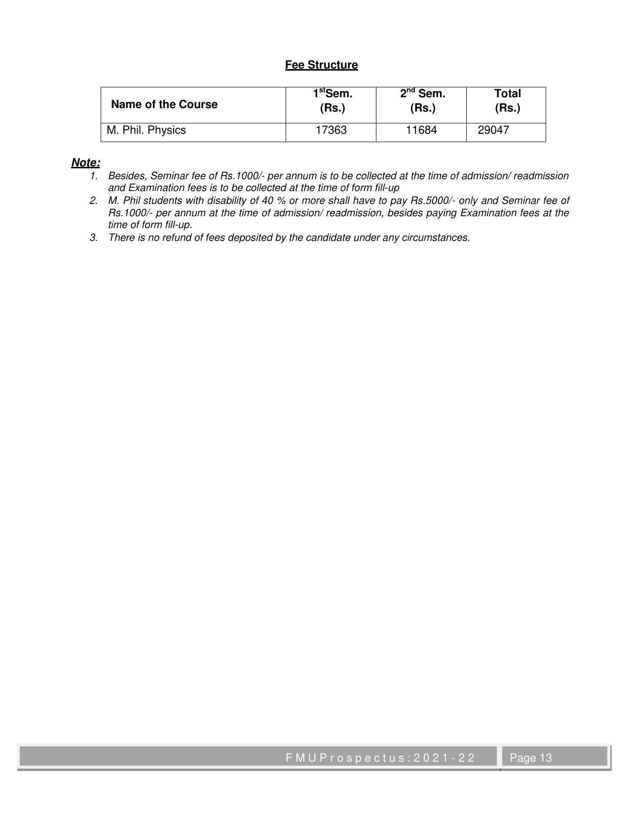 Fakir Mohan University, Balasore M.Phil Prospectus 2021-22 - Page 13