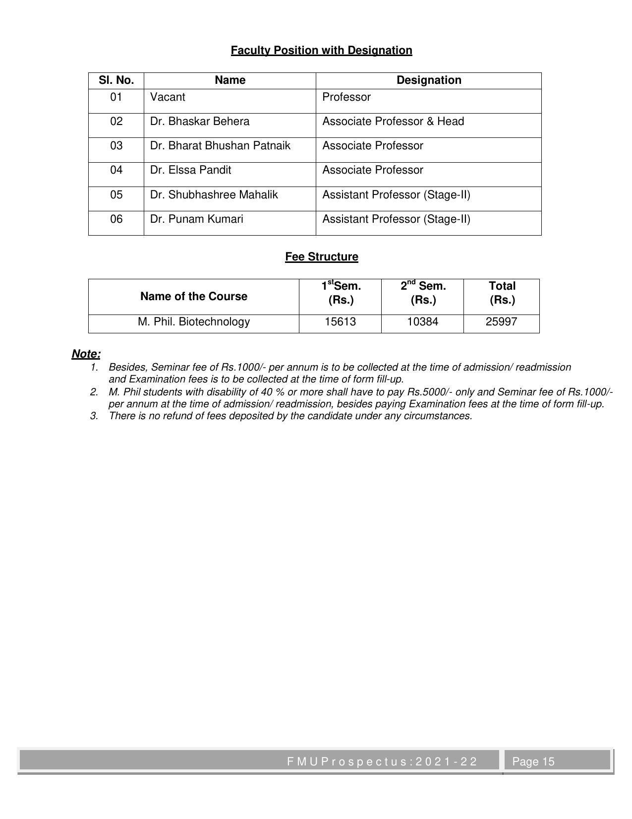 Fakir Mohan University, Balasore M.Phil Prospectus 2021-22 - Page 15