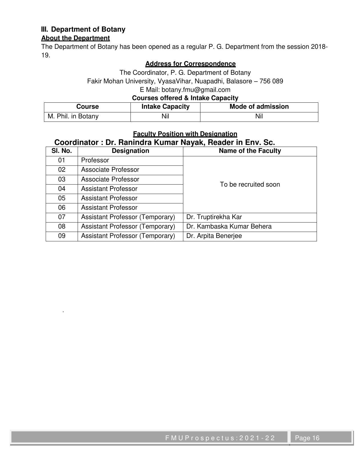 Fakir Mohan University, Balasore M.Phil Prospectus 2021-22 - Page 16