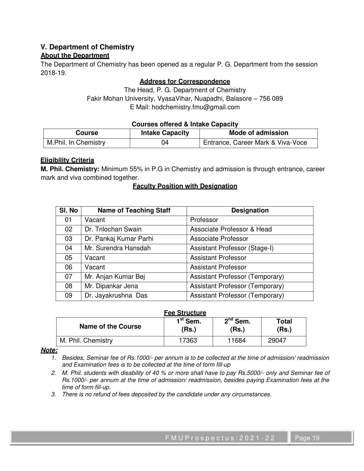 Fakir Mohan University, Balasore M.Phil Prospectus 2021-22 - Page 19