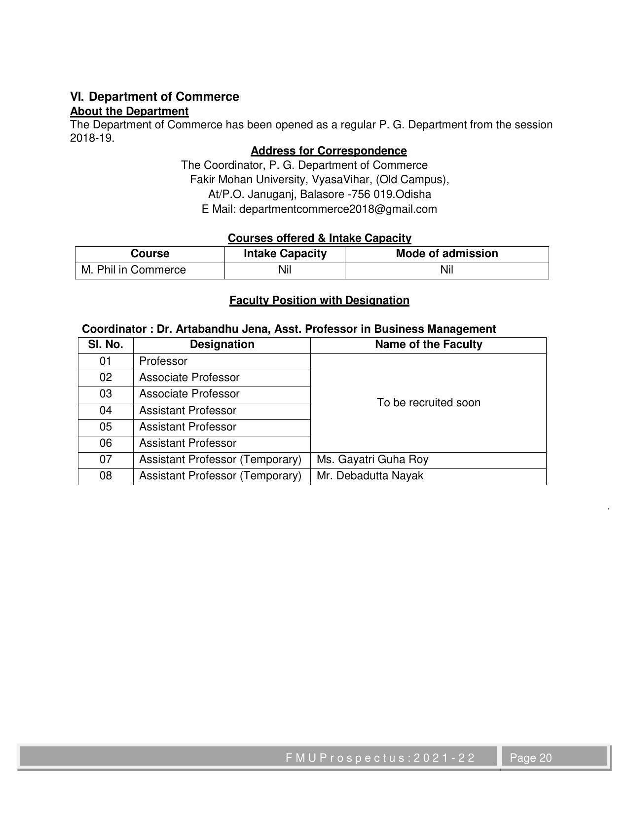 Fakir Mohan University, Balasore M.Phil Prospectus 2021-22 - Page 20