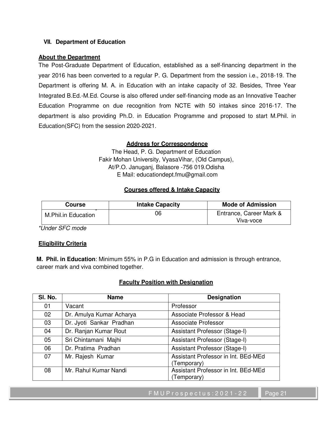 Fakir Mohan University, Balasore M.Phil Prospectus 2021-22 - Page 21