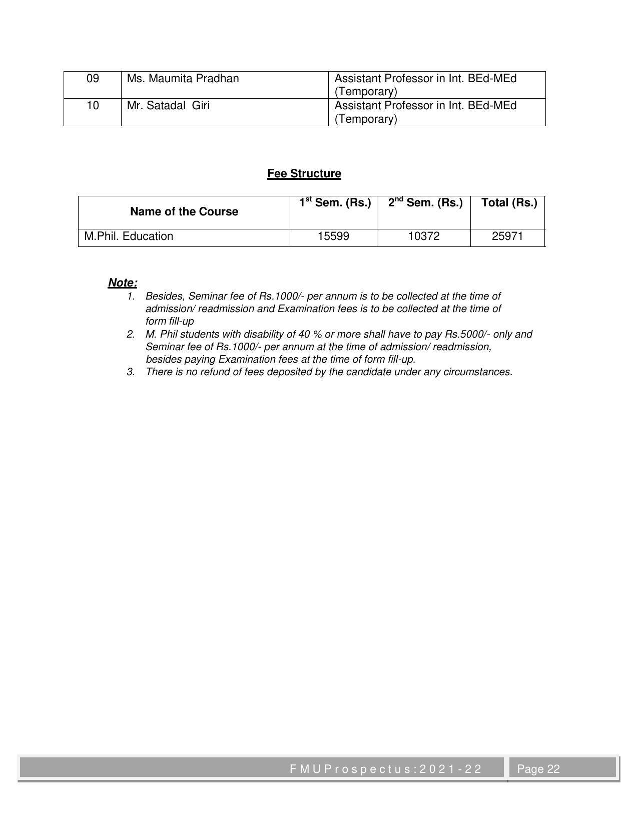 Fakir Mohan University, Balasore M.Phil Prospectus 2021-22 - Page 22