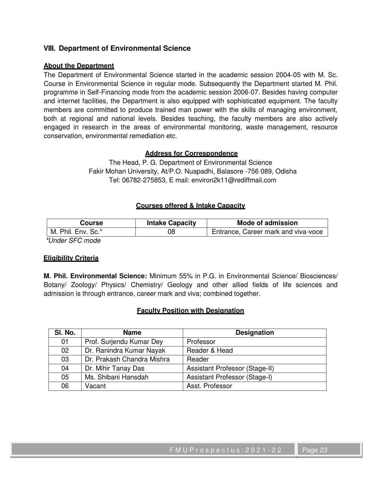 Fakir Mohan University, Balasore M.Phil Prospectus 2021-22 - Page 23