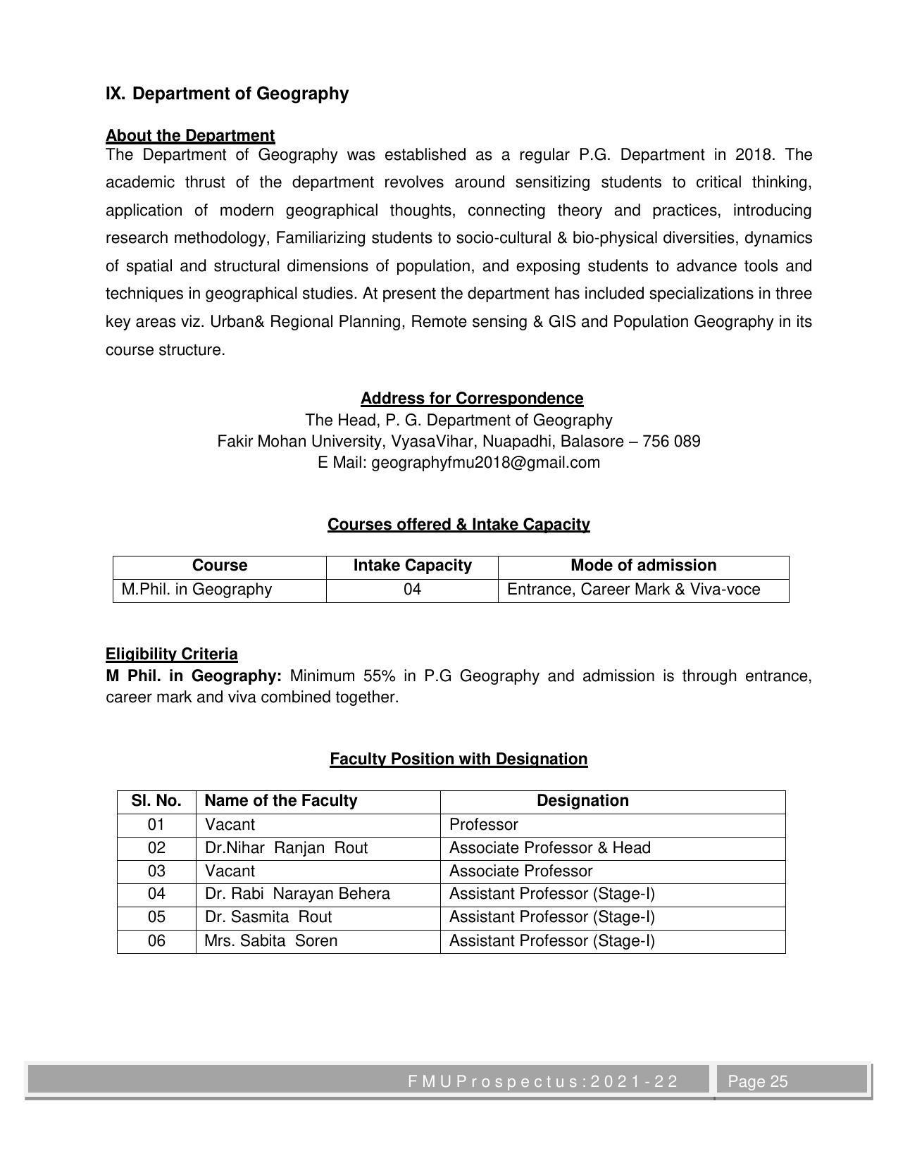 Fakir Mohan University, Balasore M.Phil Prospectus 2021-22 - Page 25