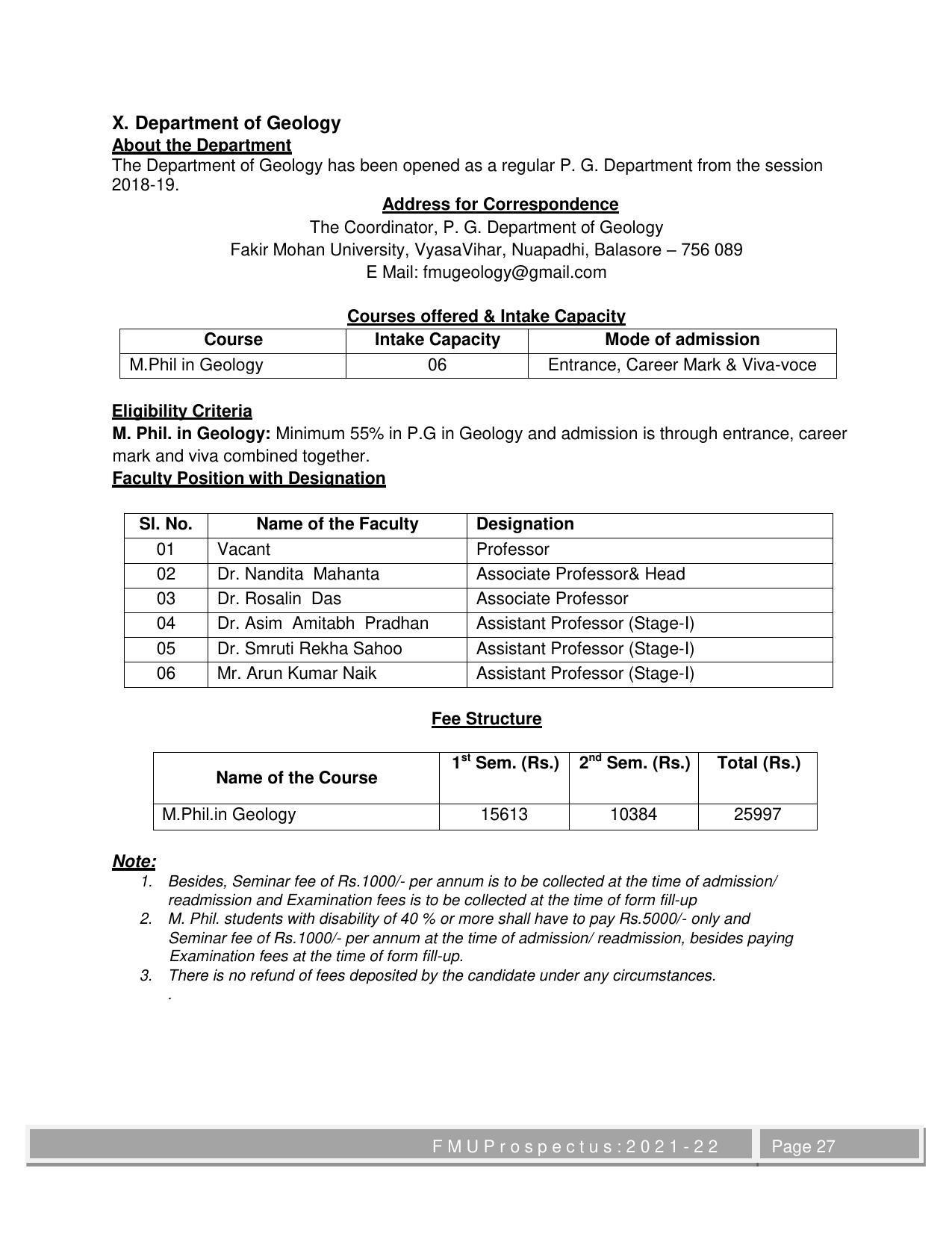 Fakir Mohan University, Balasore M.Phil Prospectus 2021-22 - Page 27
