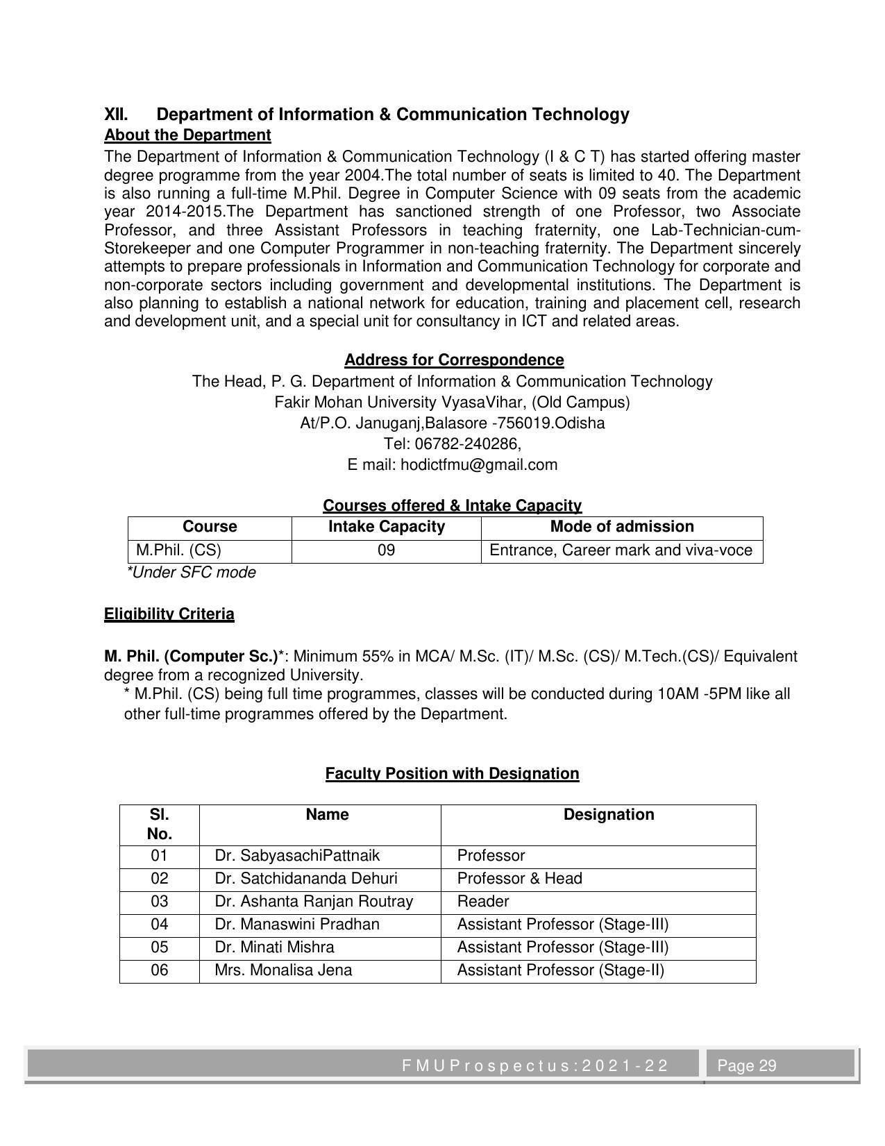 Fakir Mohan University, Balasore M.Phil Prospectus 2021-22 - Page 29