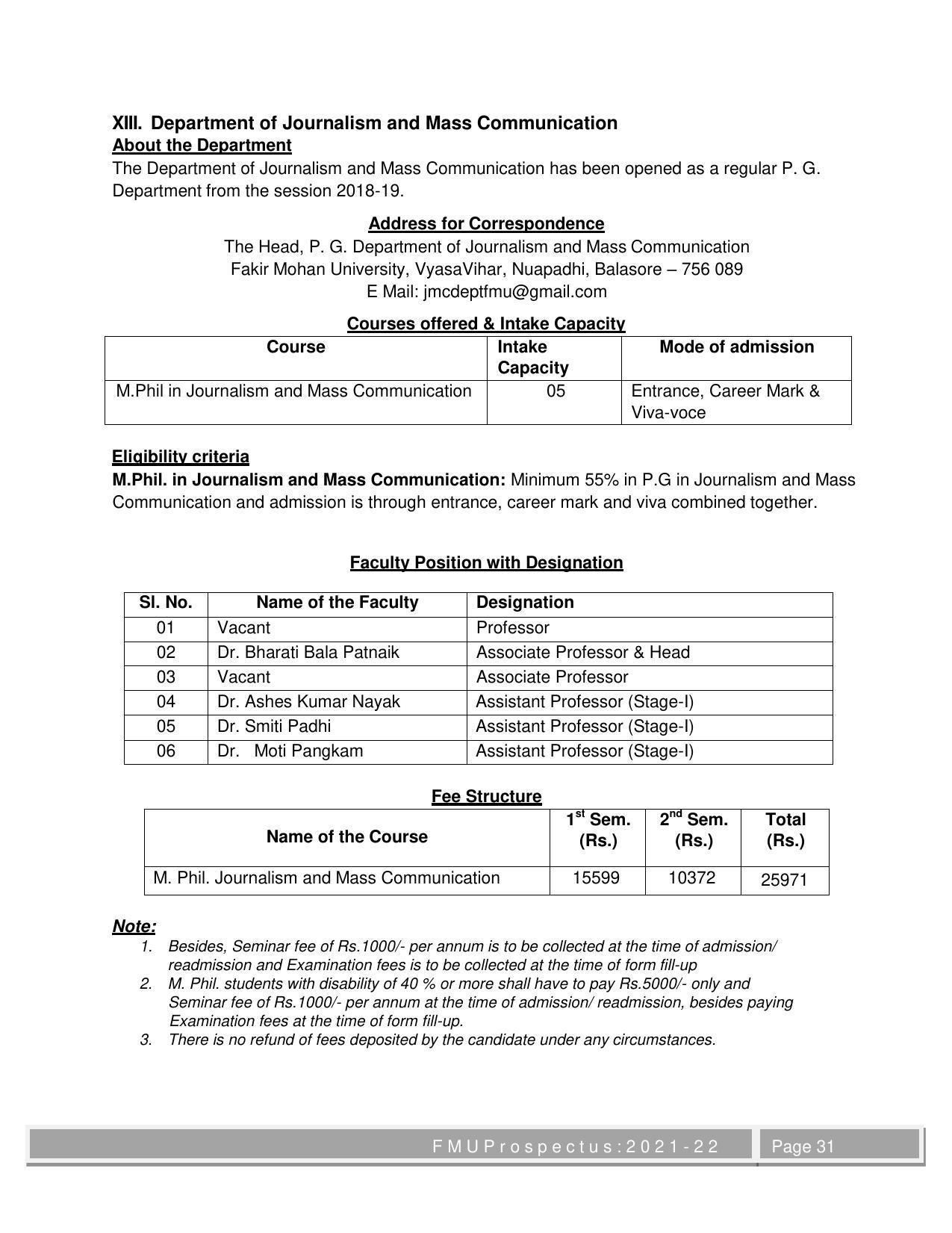 Fakir Mohan University, Balasore M.Phil Prospectus 2021-22 - Page 31