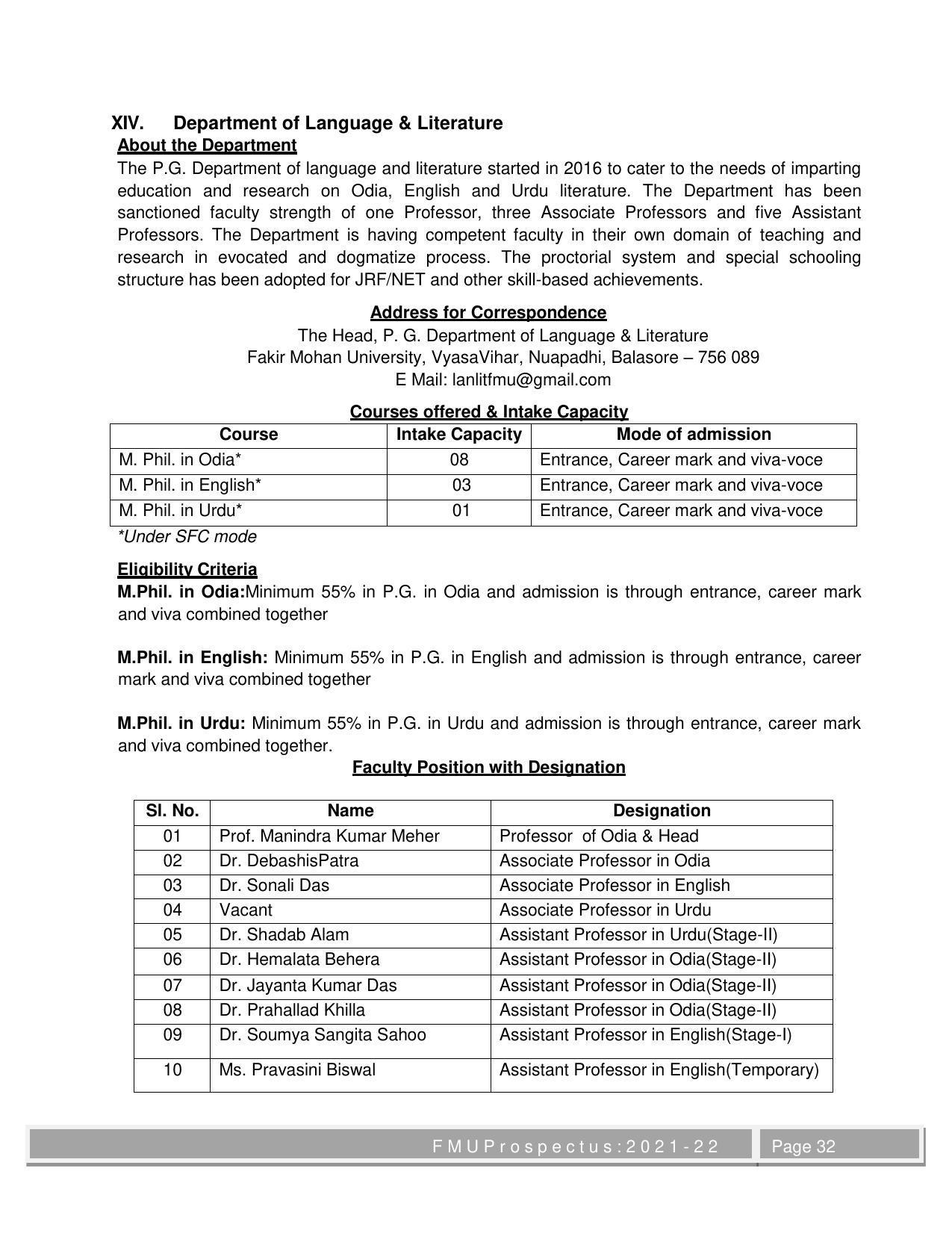 Fakir Mohan University, Balasore M.Phil Prospectus 2021-22 - Page 32