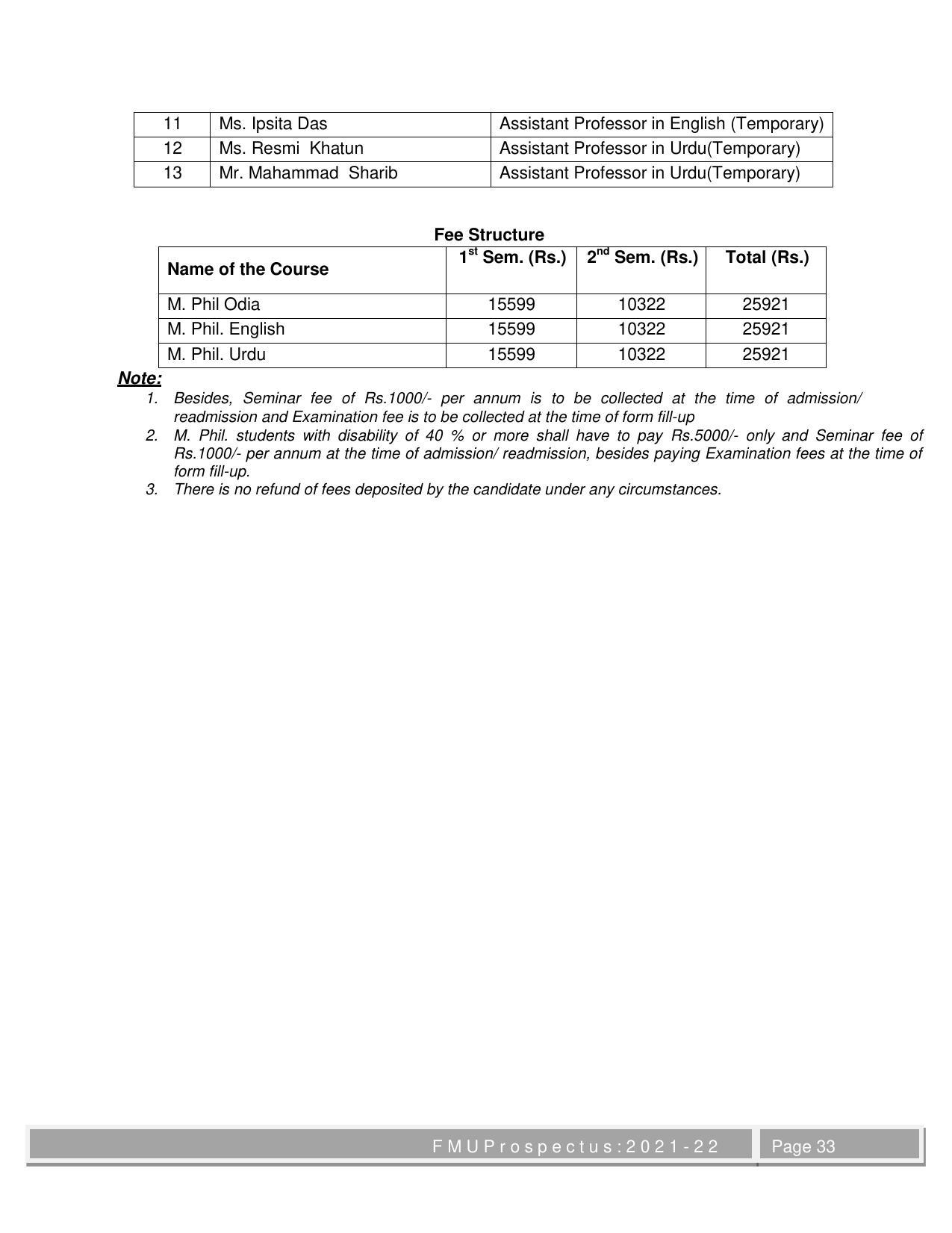 Fakir Mohan University, Balasore M.Phil Prospectus 2021-22 - Page 33