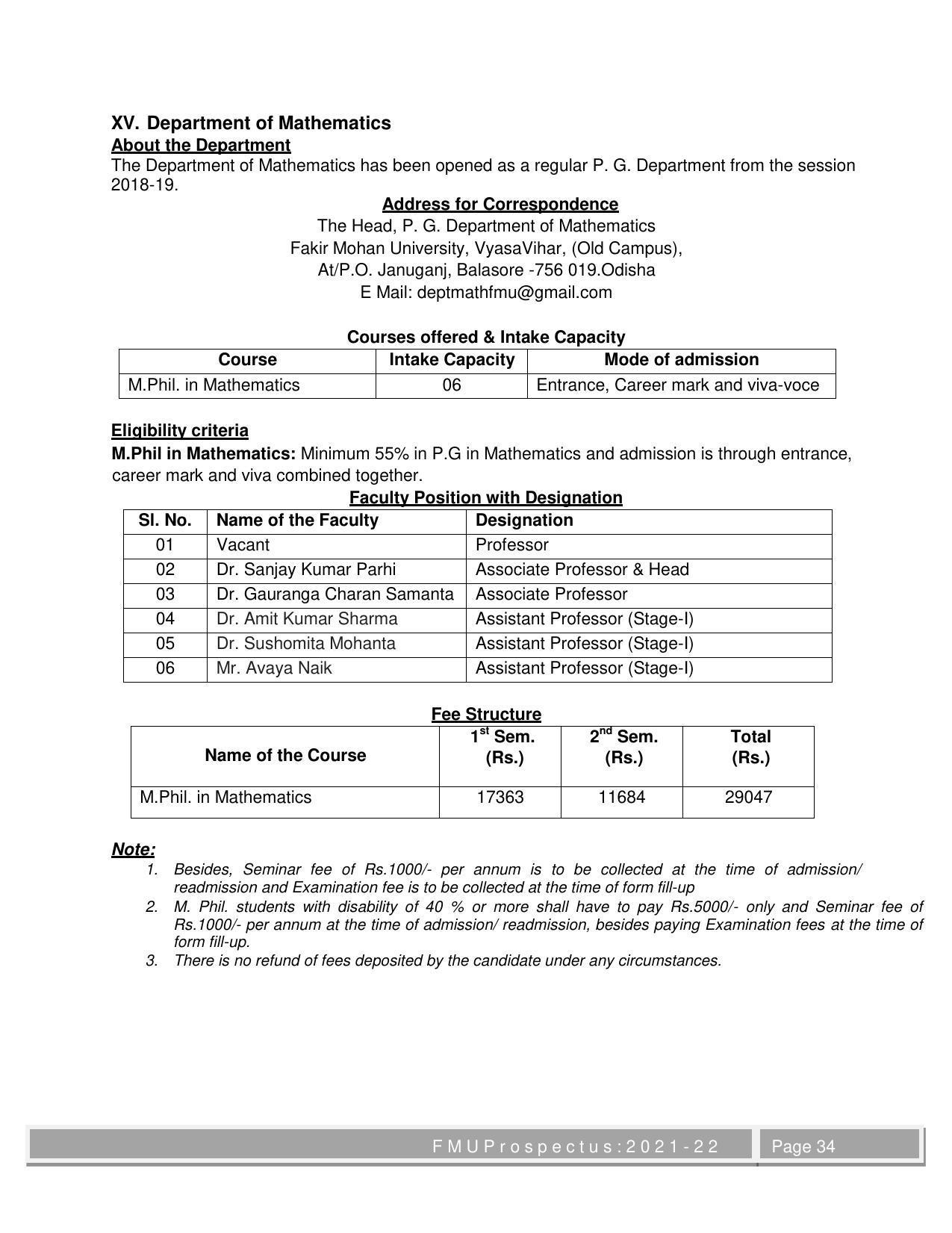 Fakir Mohan University, Balasore M.Phil Prospectus 2021-22 - Page 34