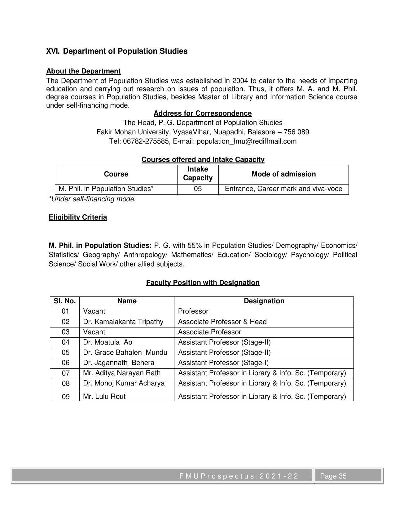 Fakir Mohan University, Balasore M.Phil Prospectus 2021-22 - Page 35
