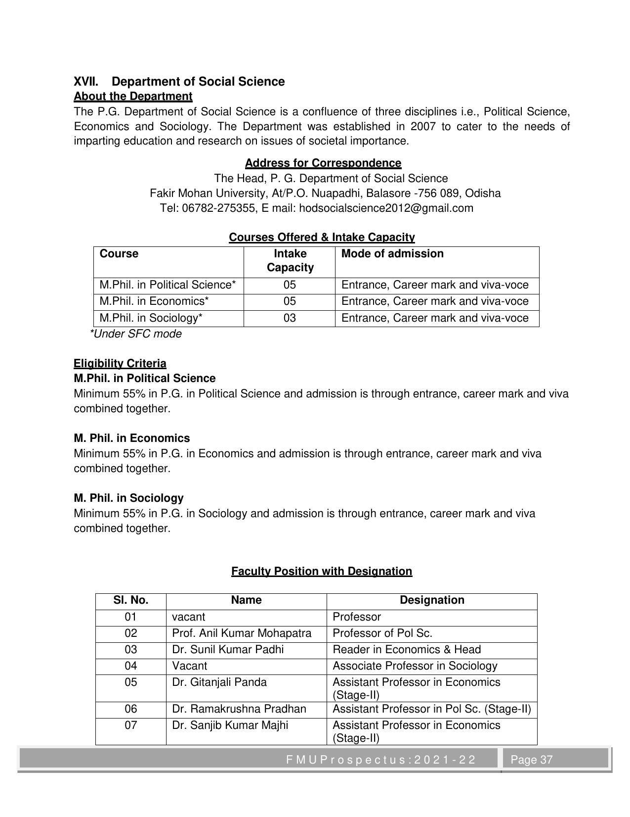 Fakir Mohan University, Balasore M.Phil Prospectus 2021-22 - Page 37