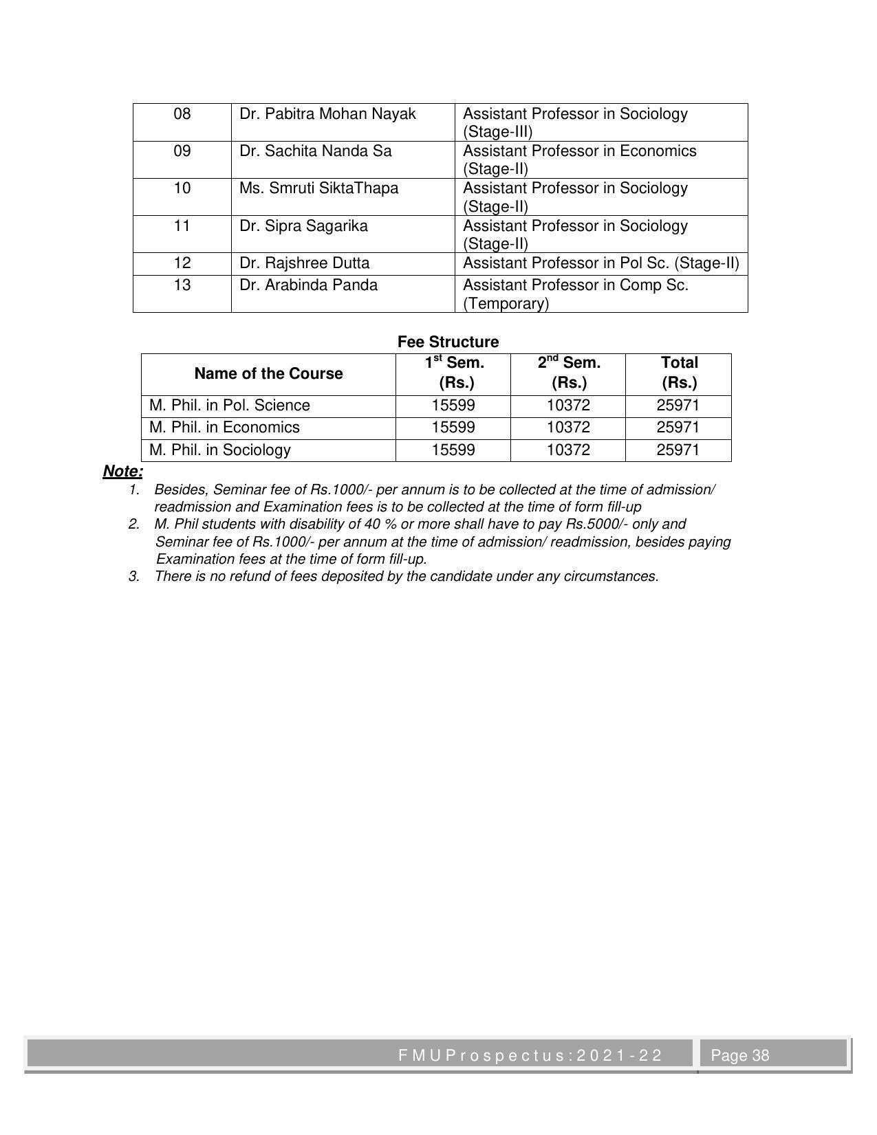 Fakir Mohan University, Balasore M.Phil Prospectus 2021-22 - Page 38