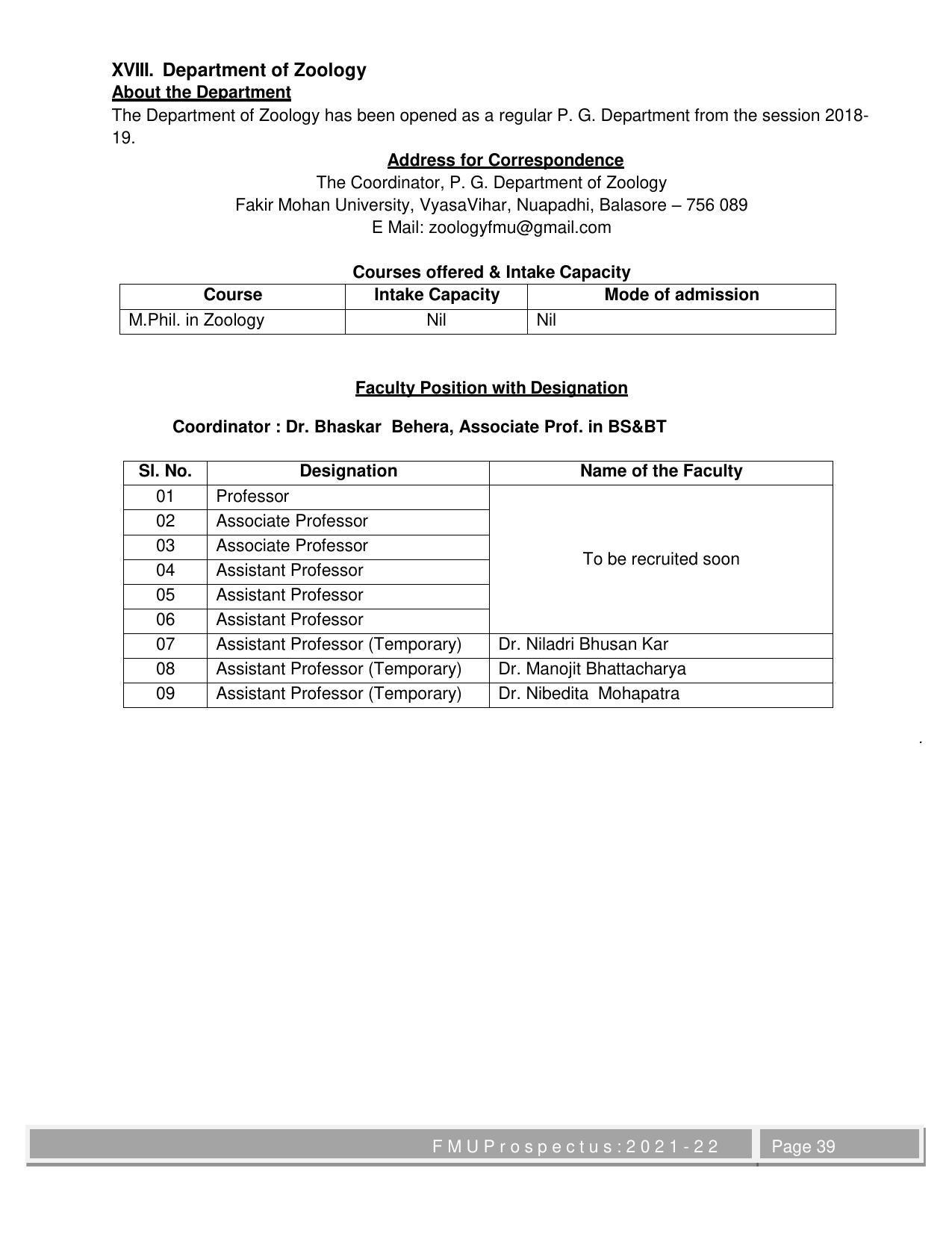 Fakir Mohan University, Balasore M.Phil Prospectus 2021-22 - Page 39