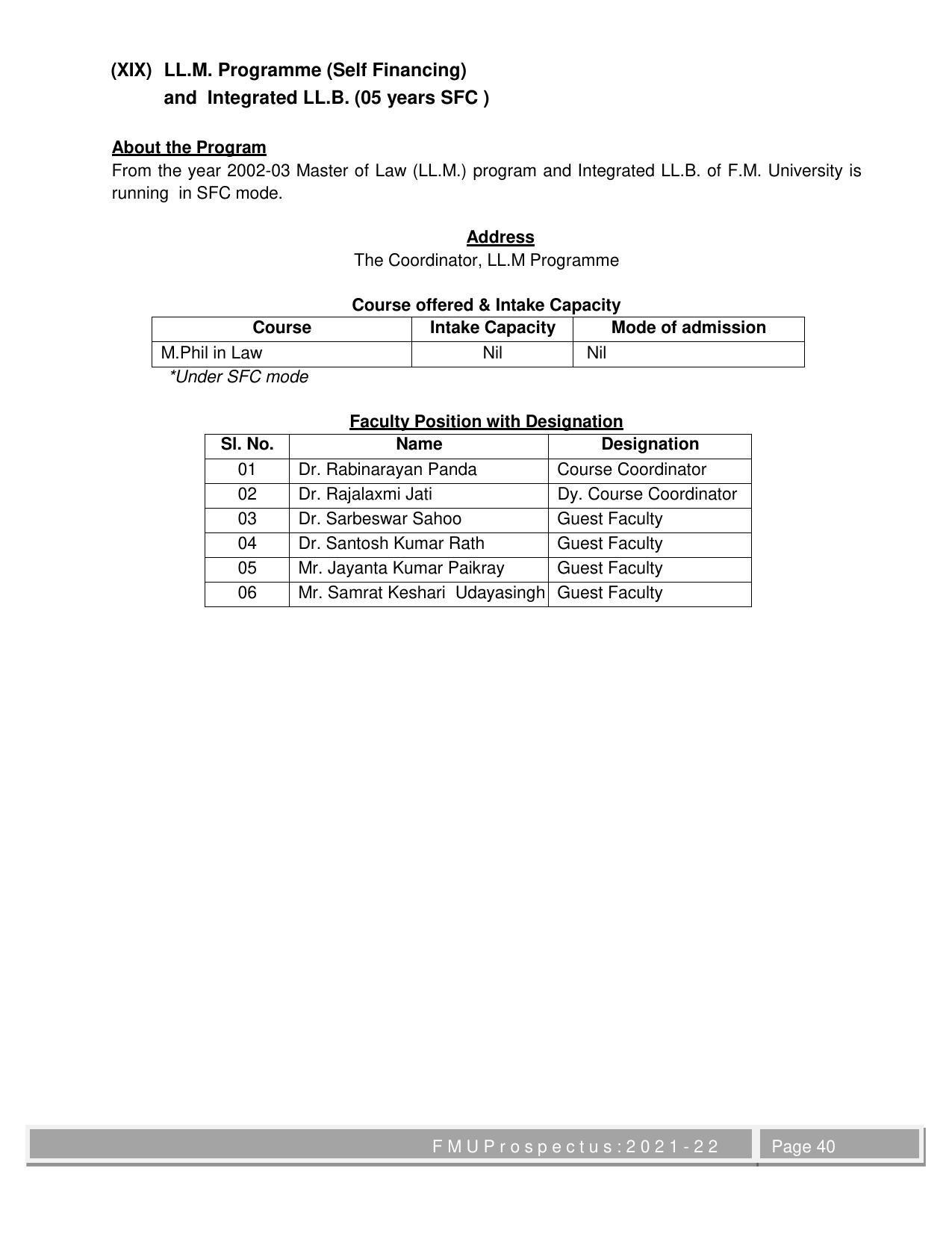 Fakir Mohan University, Balasore M.Phil Prospectus 2021-22 - Page 40
