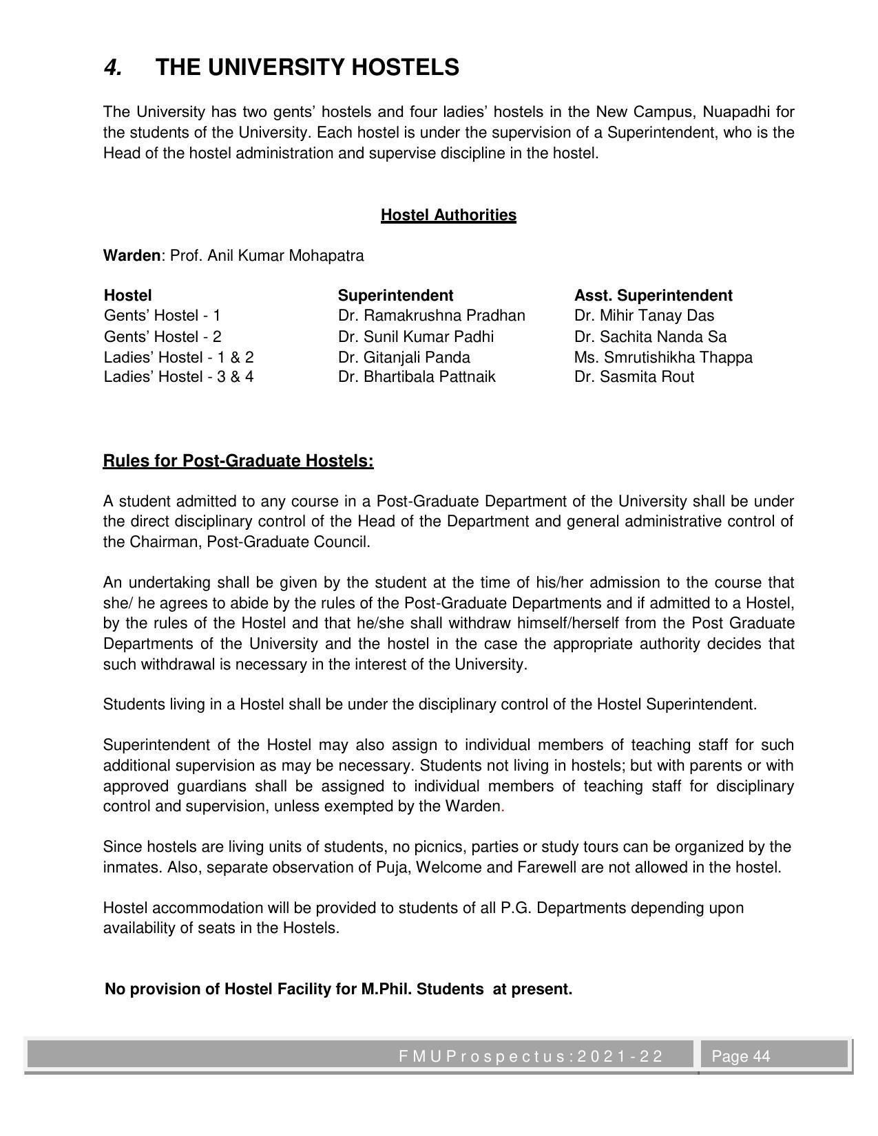 Fakir Mohan University, Balasore M.Phil Prospectus 2021-22 - Page 44