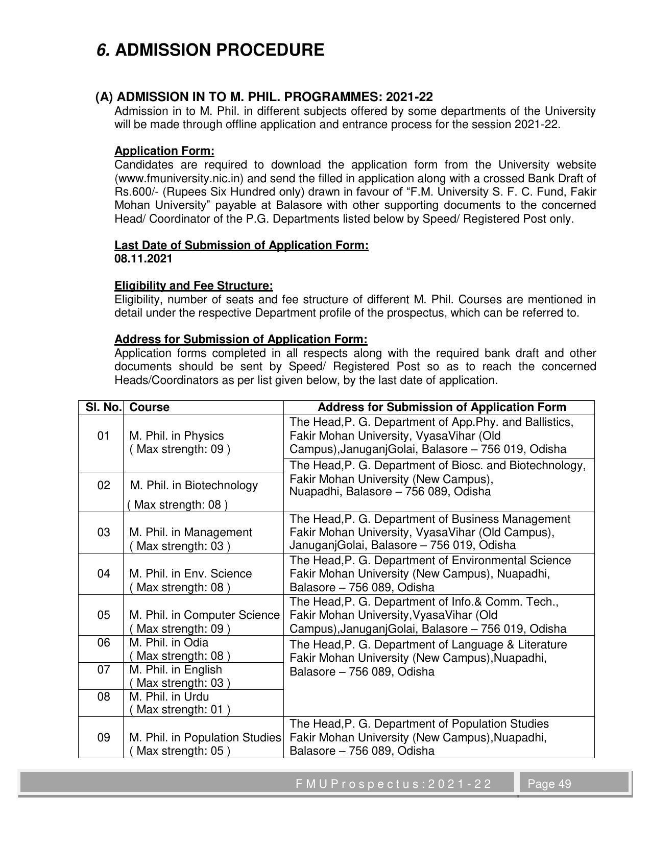 Fakir Mohan University, Balasore M.Phil Prospectus 2021-22 - Page 49