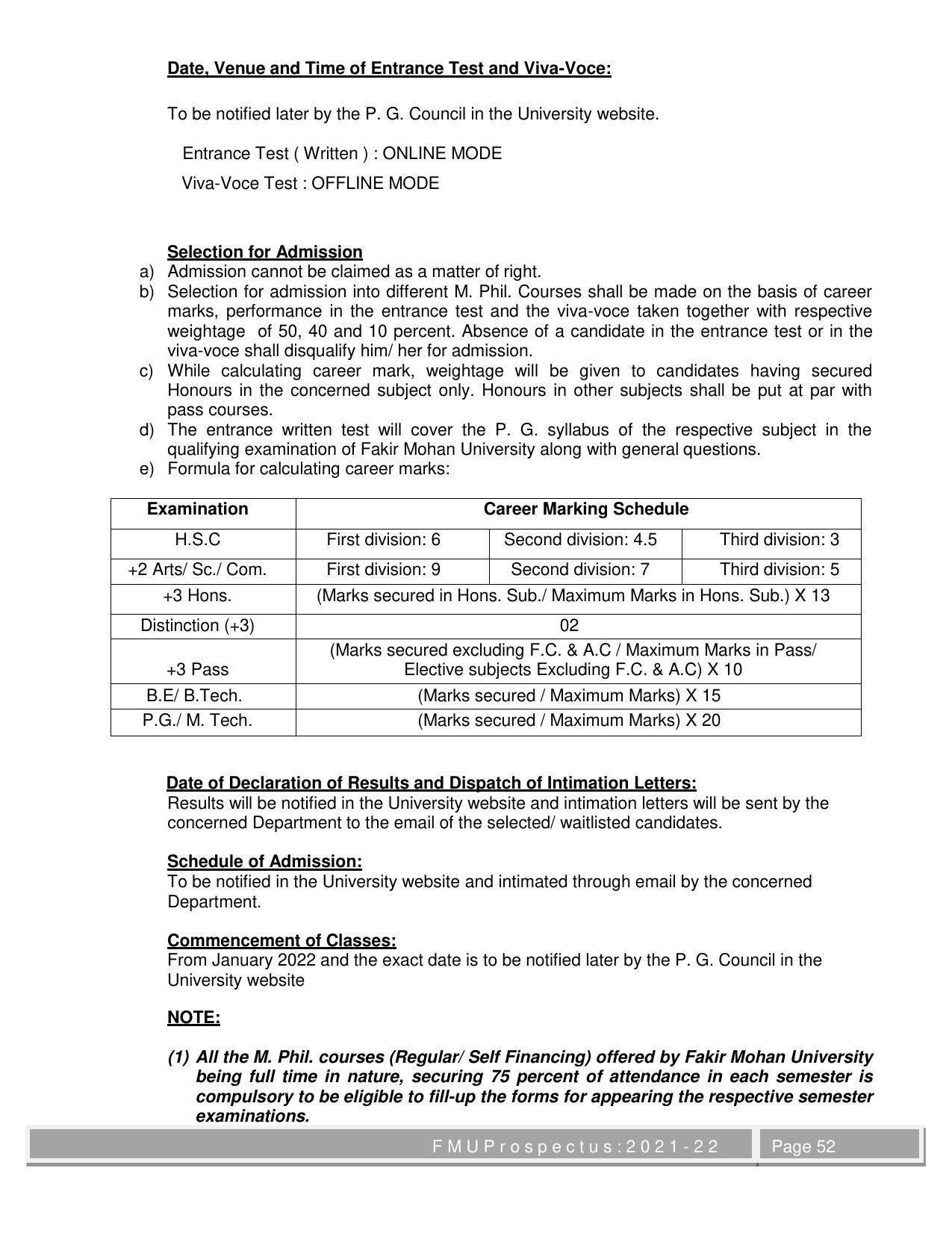 Fakir Mohan University, Balasore M.Phil Prospectus 2021-22 - Page 52