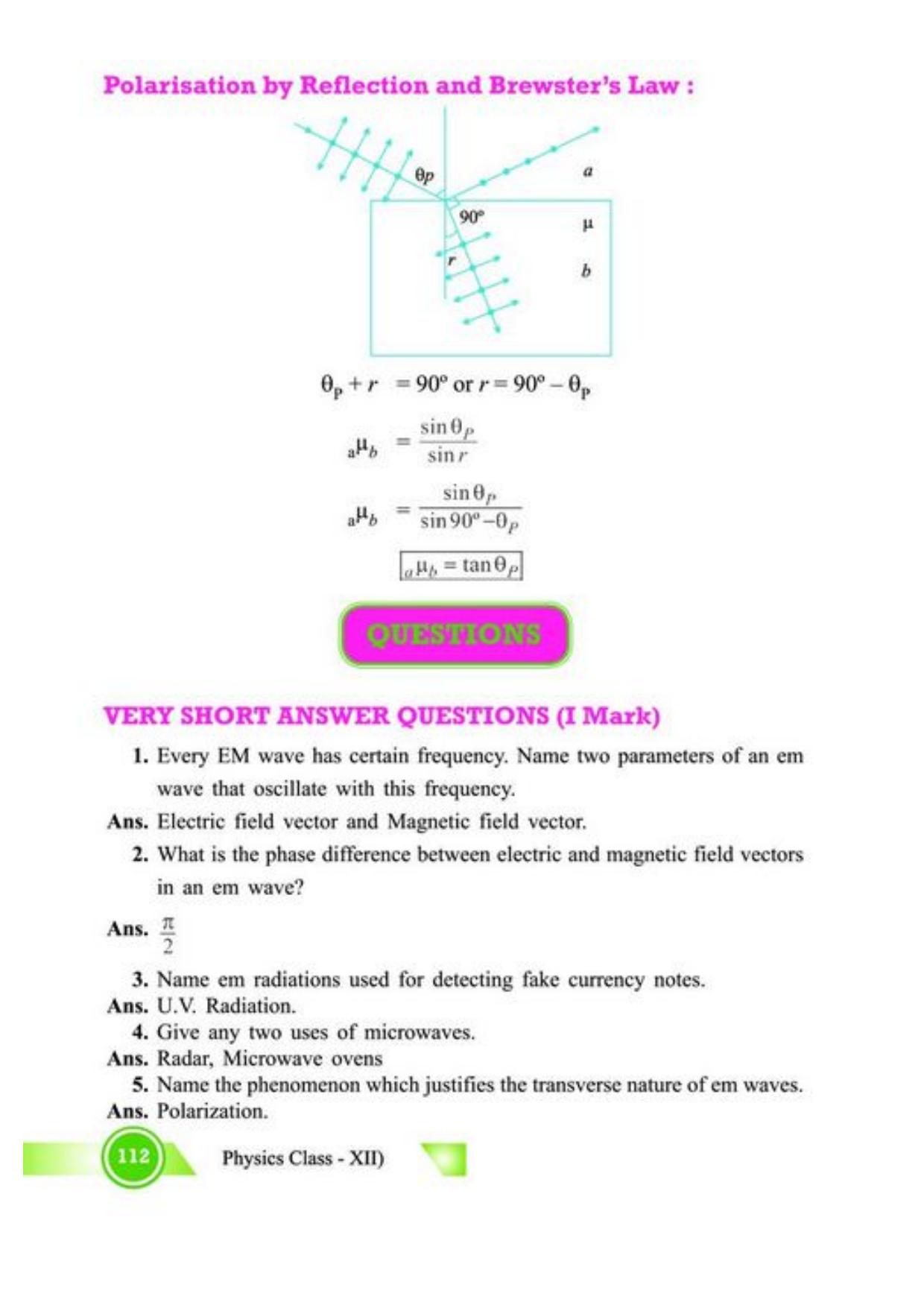 Class 12 Notes, Question & Practice Paper - Physics (Topic 5,6 :  Electromagnetic Waves and Optics) - Page 15