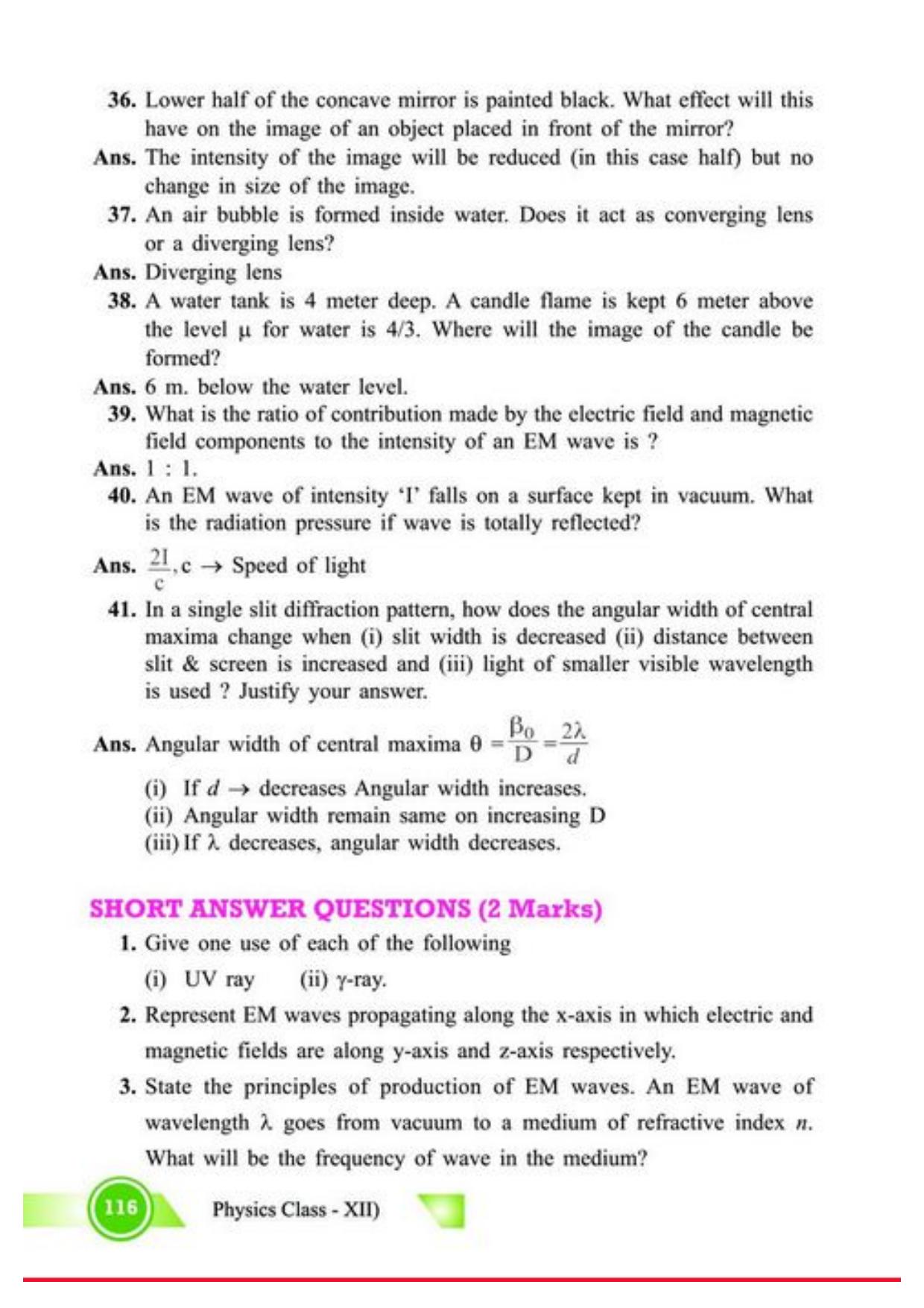 Class 12 Notes, Question & Practice Paper - Physics (Topic 5,6 :  Electromagnetic Waves and Optics) - Page 19