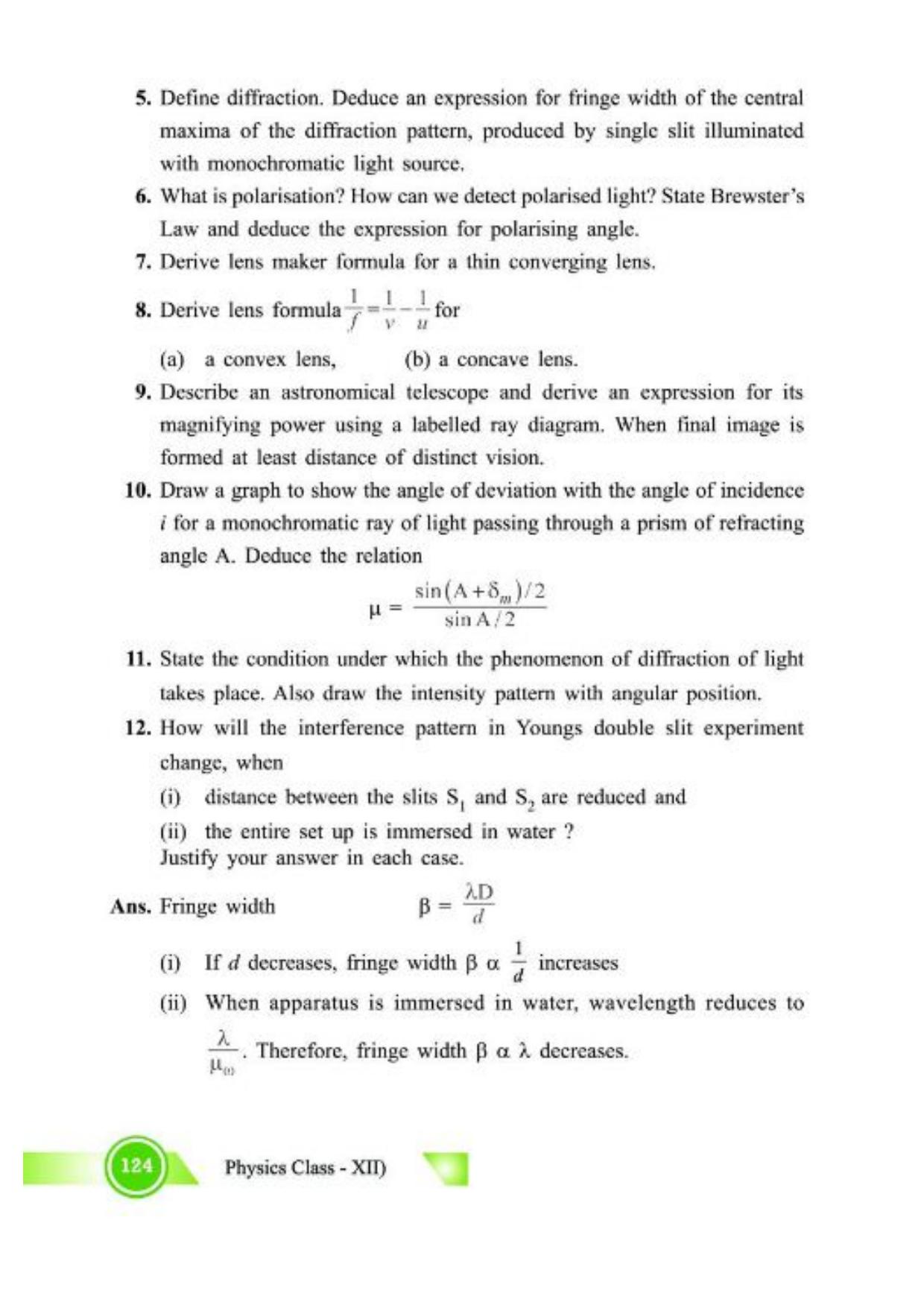 Class 12 Notes, Question & Practice Paper - Physics (Topic 5,6 :  Electromagnetic Waves and Optics) - Page 27