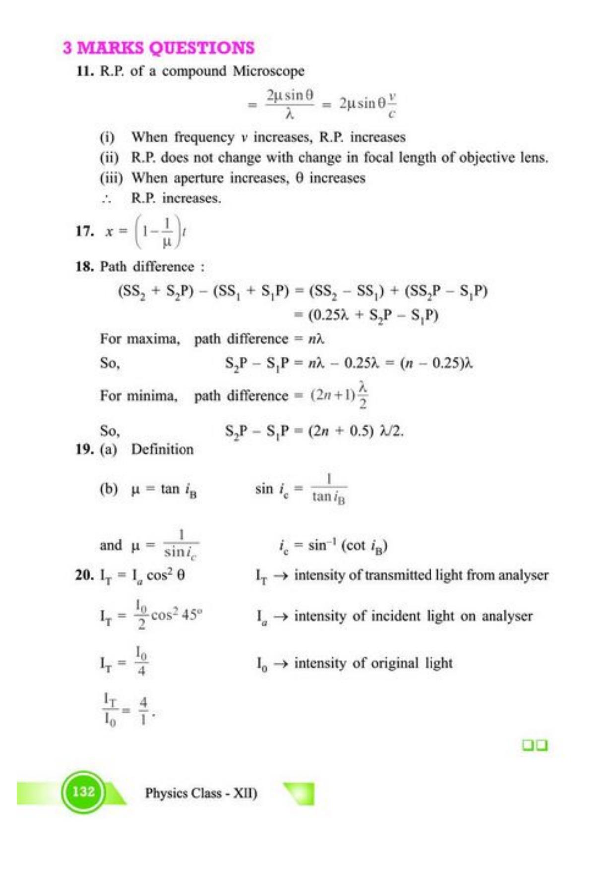 Class 12 Notes, Question & Practice Paper - Physics (Topic 5,6 :  Electromagnetic Waves and Optics) - Page 35
