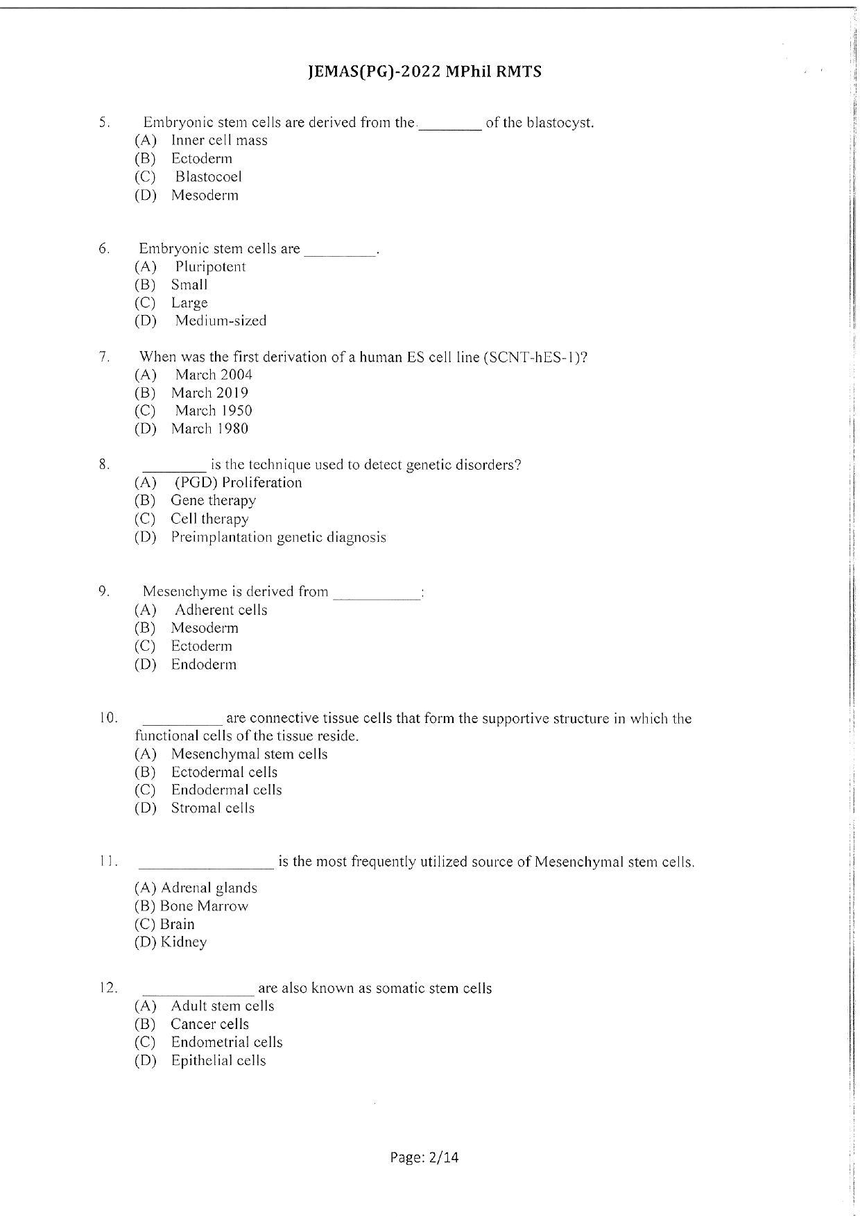 WBJEEB JEMAS (PG) 2022 MPhil RMTS Question Paper - Page 4