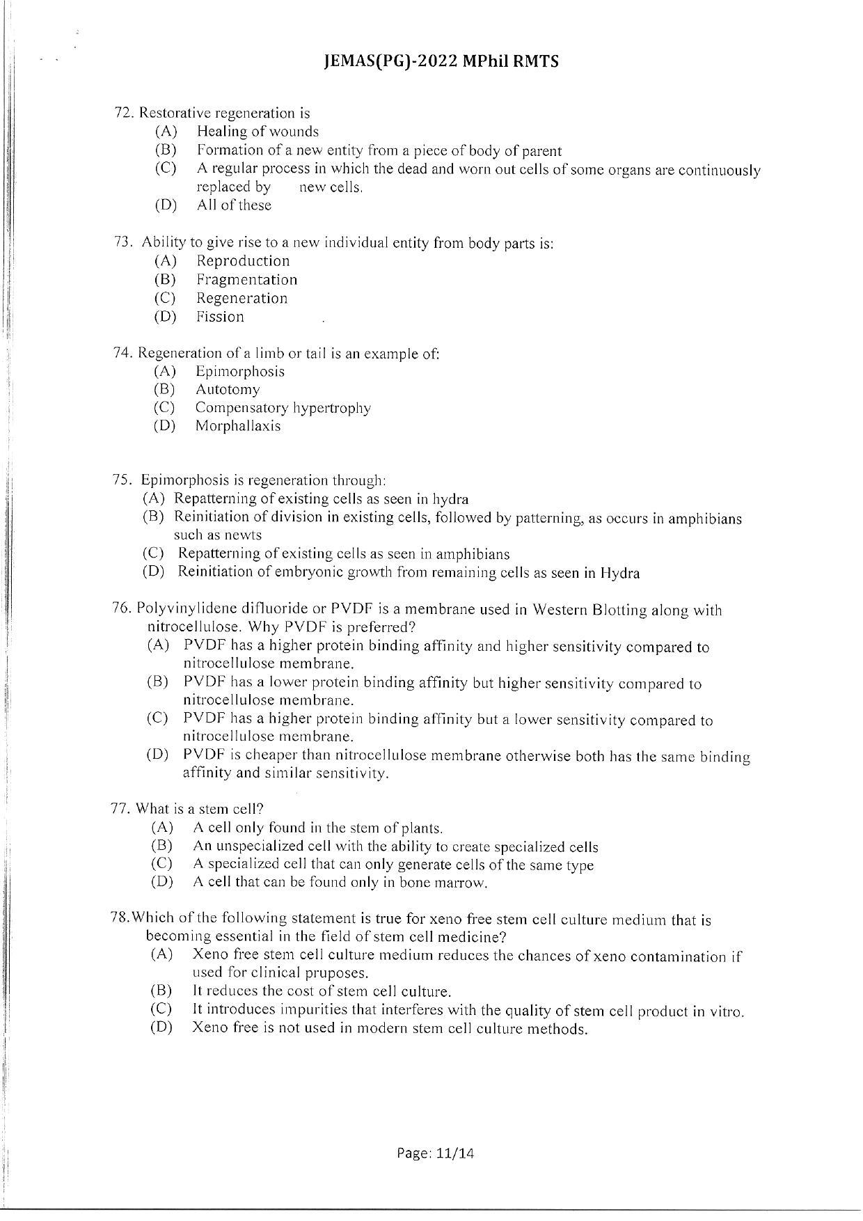 WBJEEB JEMAS (PG) 2022 MPhil RMTS Question Paper - Page 13