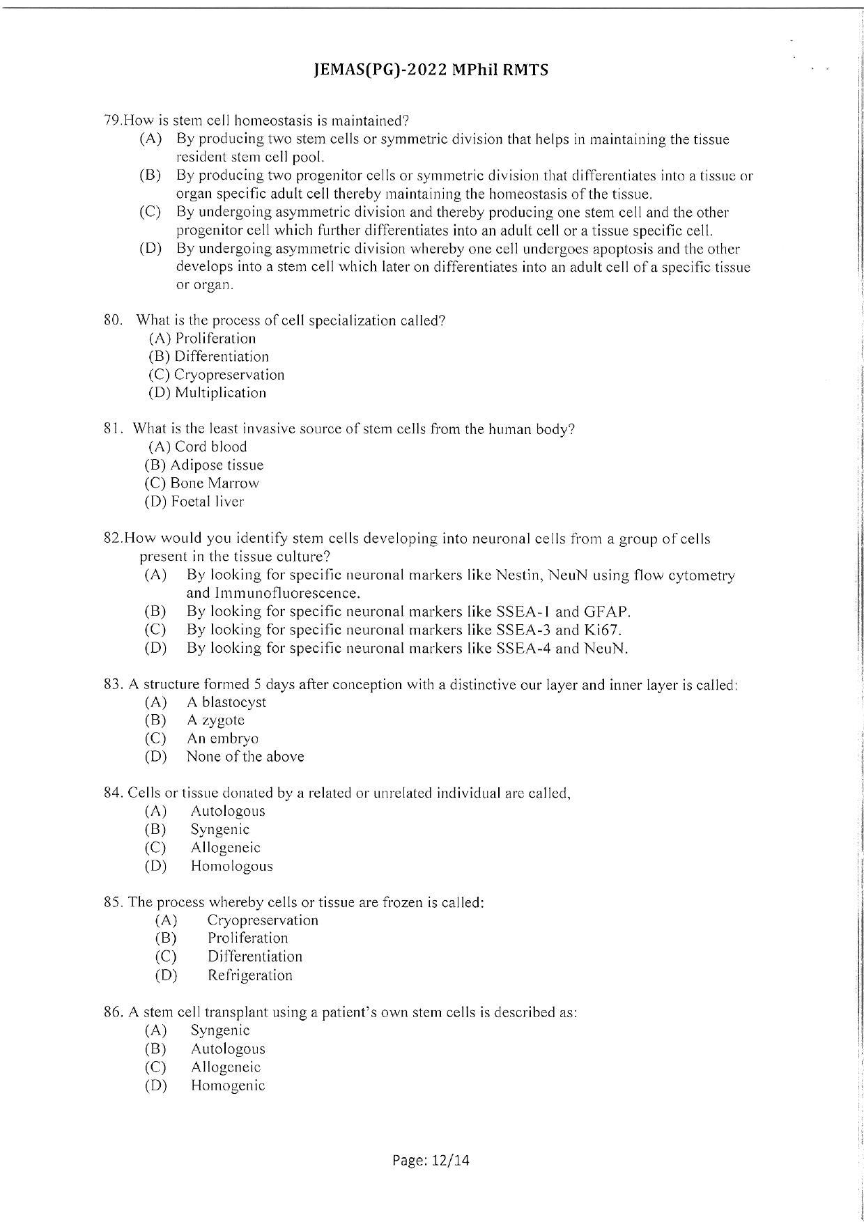 WBJEEB JEMAS (PG) 2022 MPhil RMTS Question Paper - Page 14