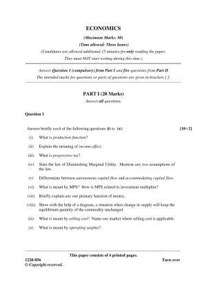 ISC Class 12 2020 Economics Question Paper