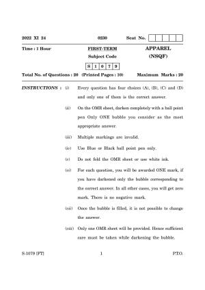 Goa Board Class 10 Apparel (November 2022) Question Paper