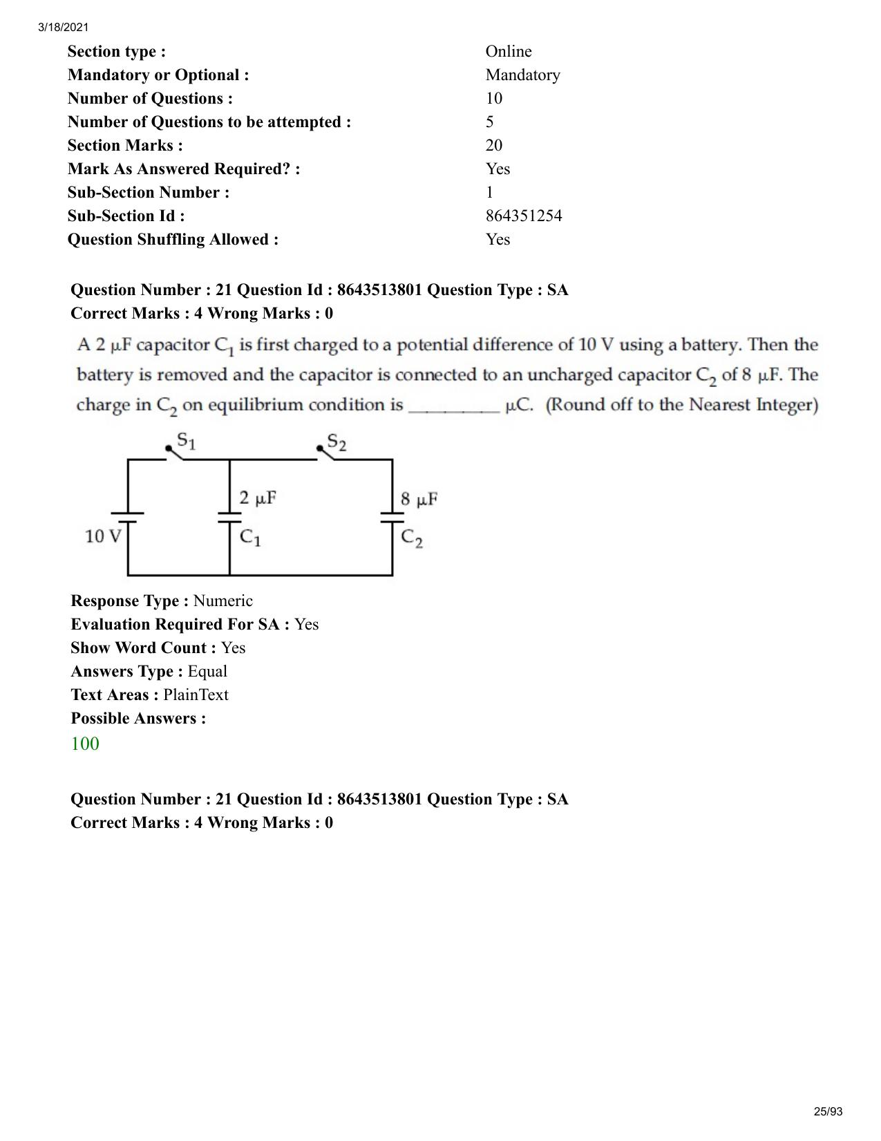 JEE Mains 2021: BTech ETE (Shift 2) 17-03-2021 Question Paper - Page 25