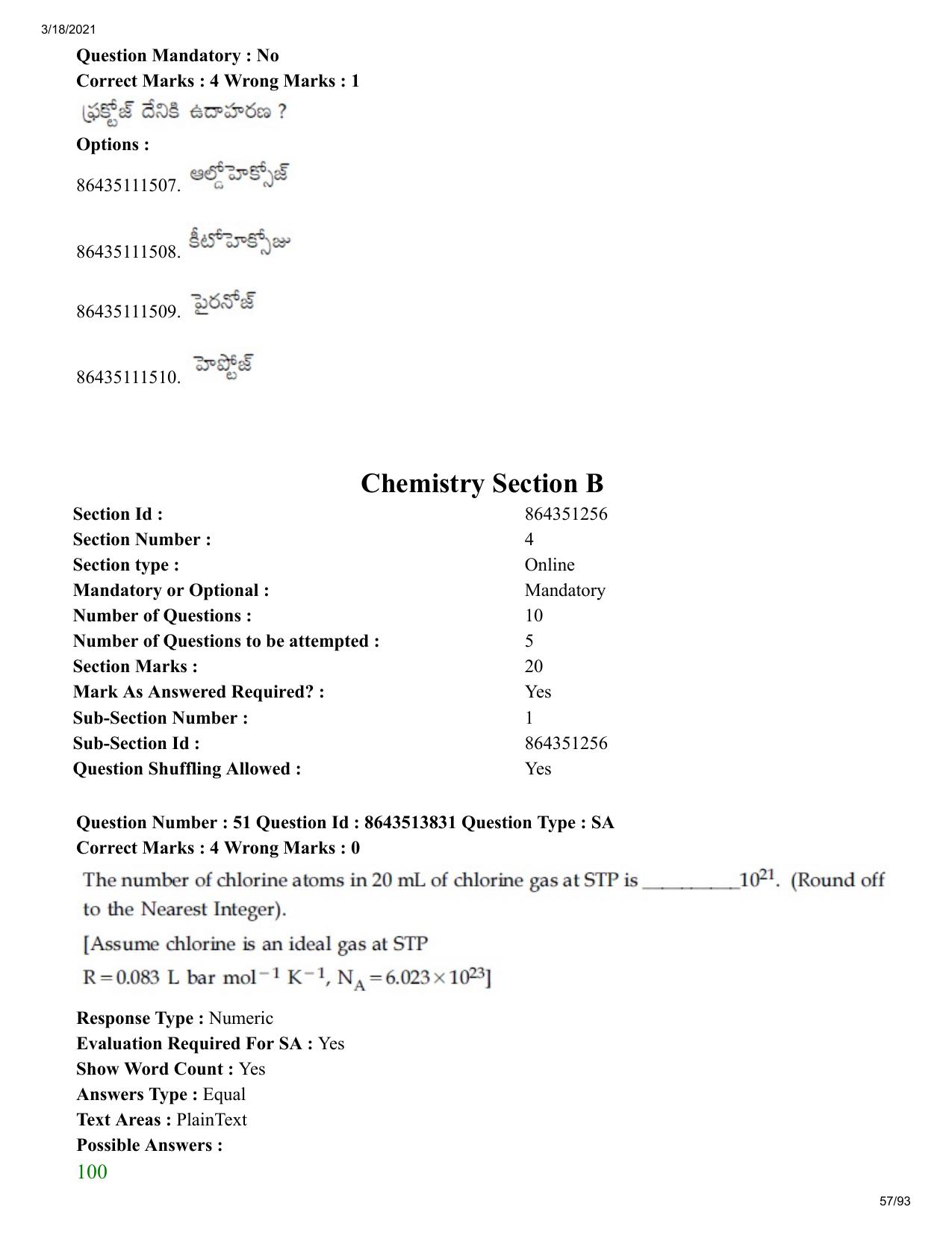 JEE Mains 2021: BTech ETE (Shift 2) 17-03-2021 Question Paper - Page 57