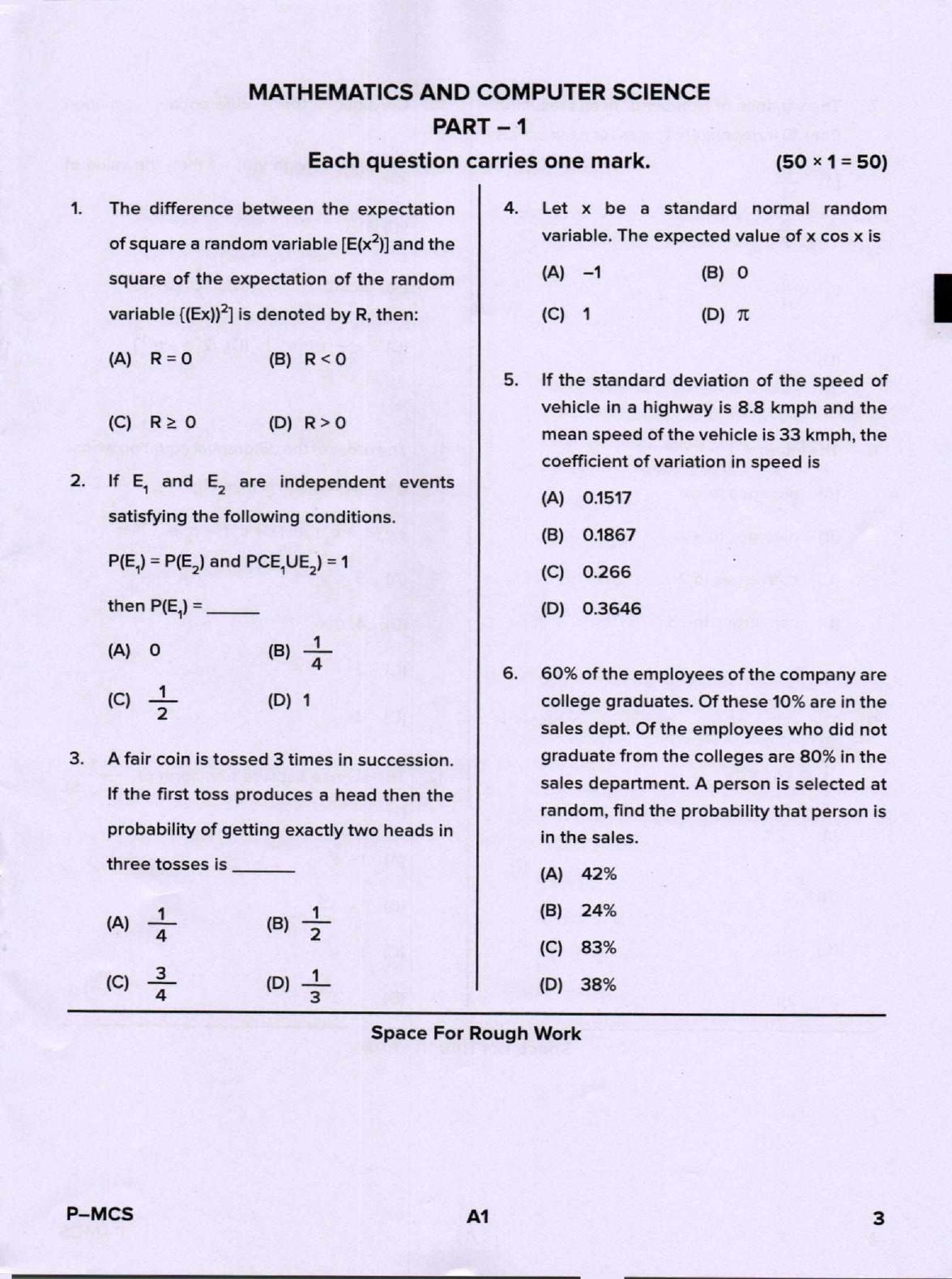 Karnataka PGCET 2020 Mathematics and Computer Science Question Paper - Page 3