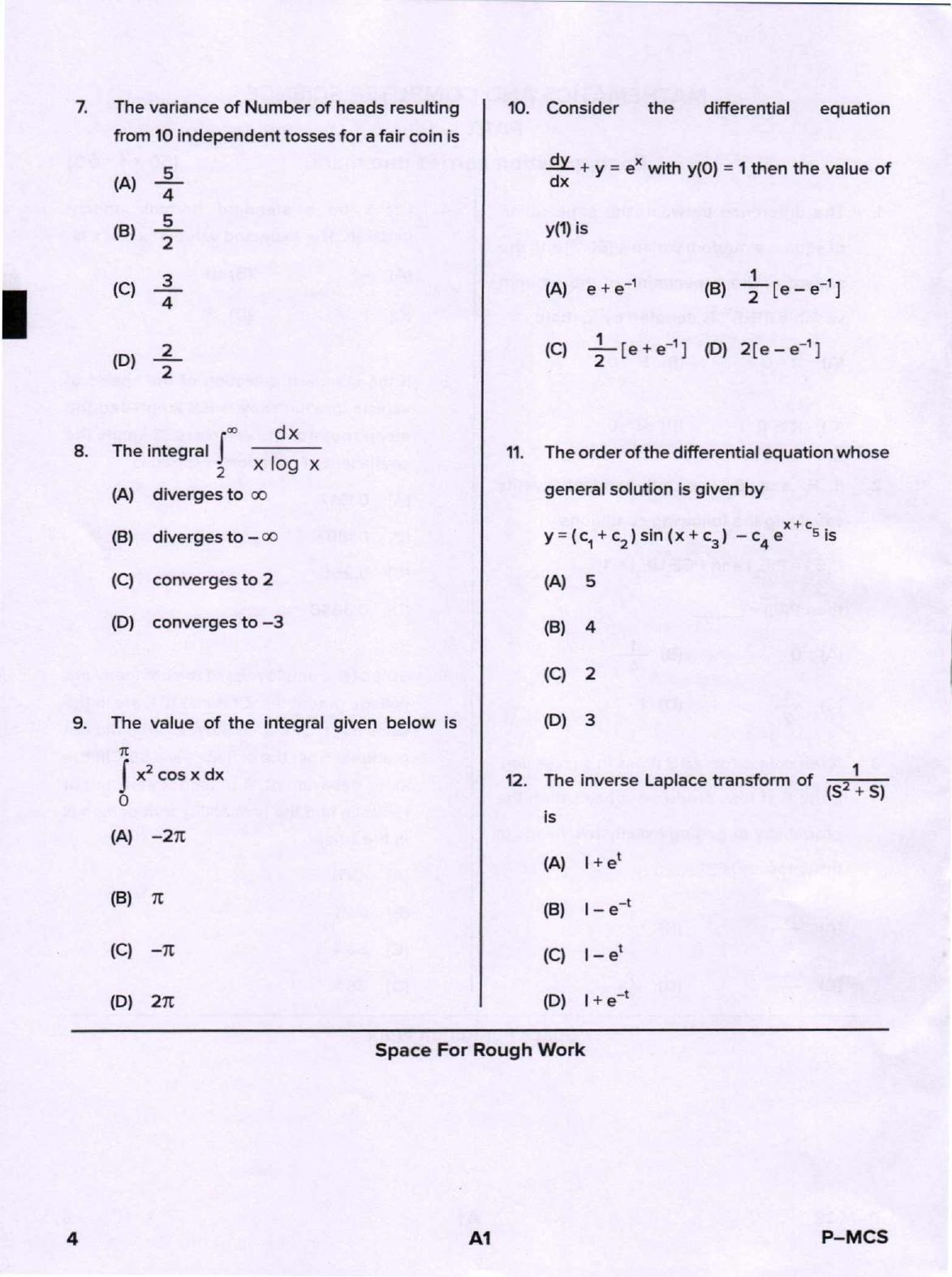 Karnataka PGCET 2020 Mathematics and Computer Science Question Paper - Page 4