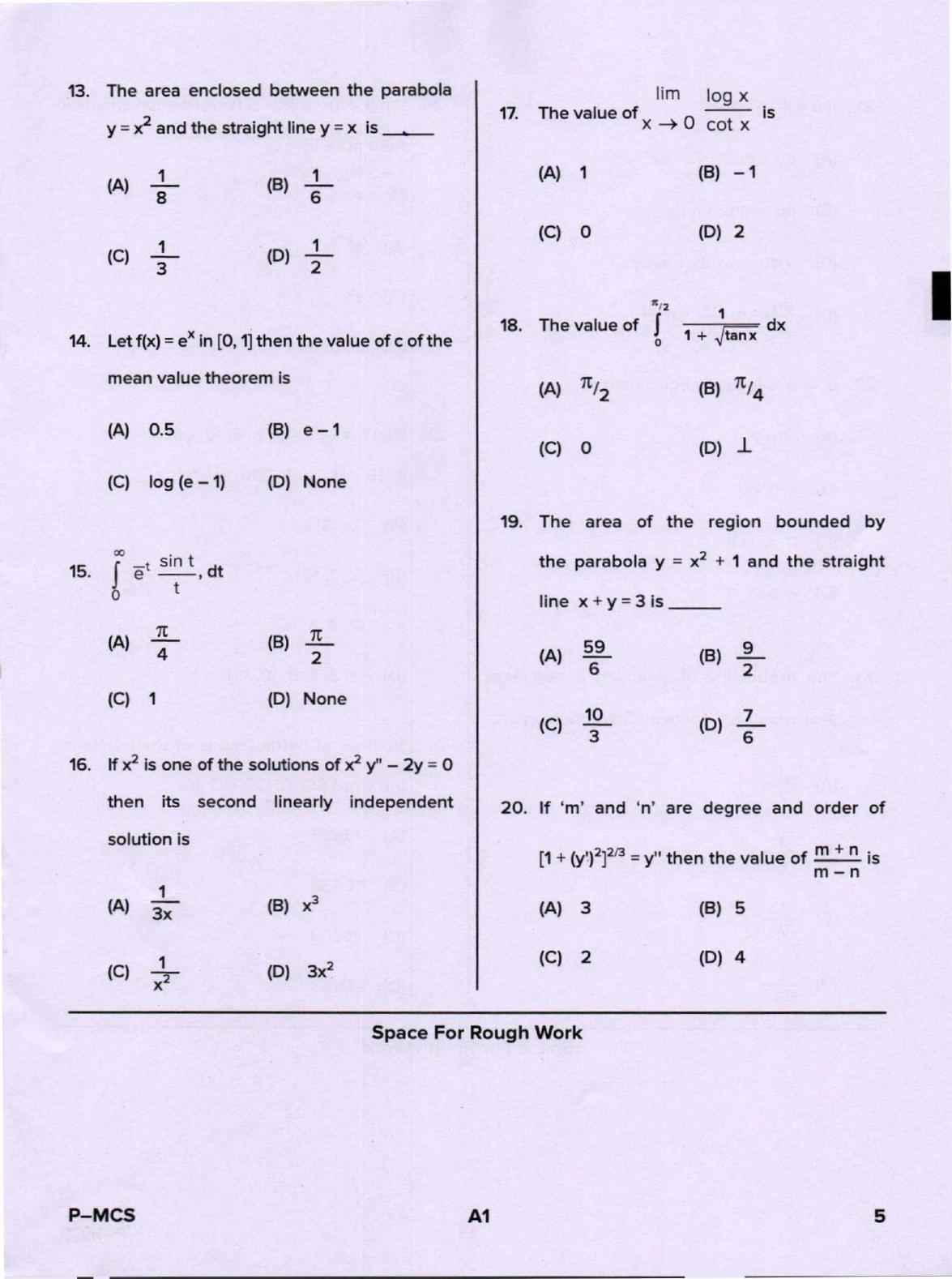 Karnataka PGCET 2020 Mathematics and Computer Science Question Paper - Page 5