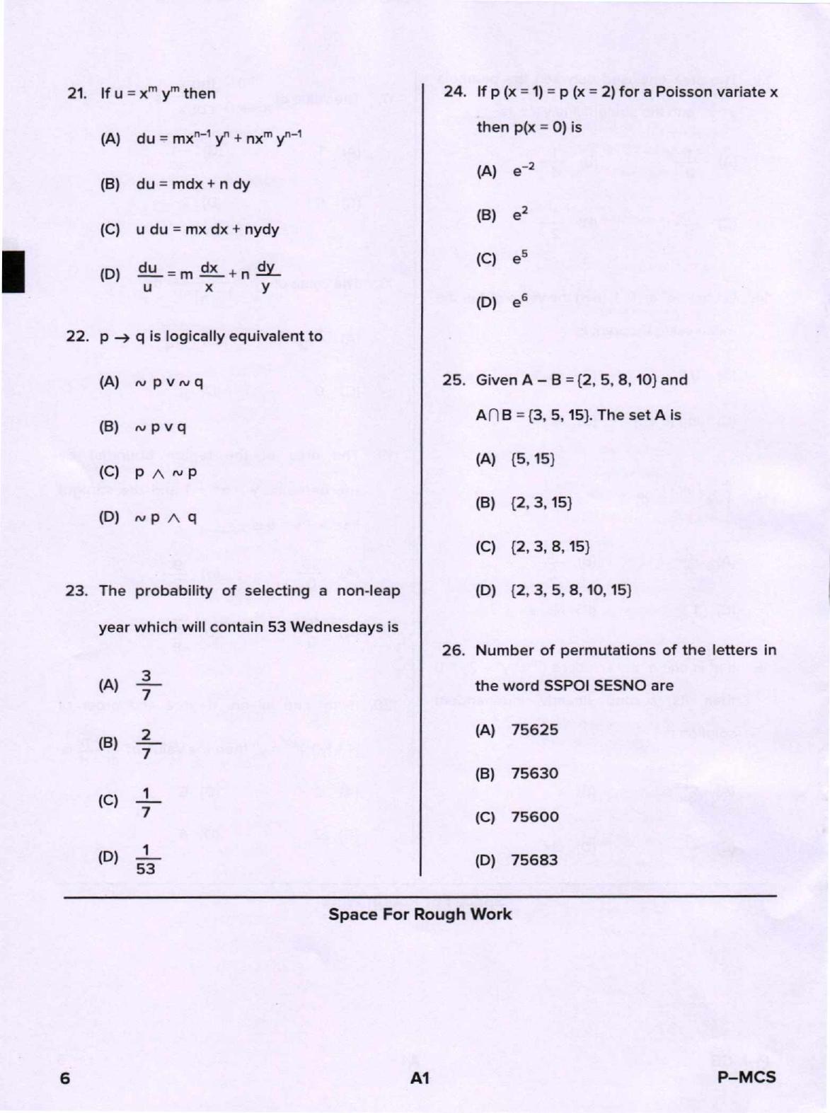 Karnataka PGCET 2020 Mathematics and Computer Science Question Paper - Page 6