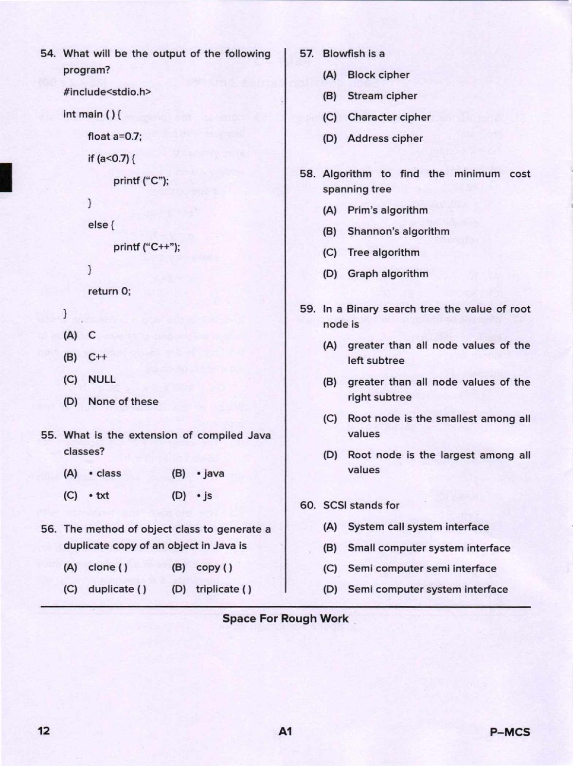 Karnataka PGCET 2020 Mathematics and Computer Science Question Paper - Page 12