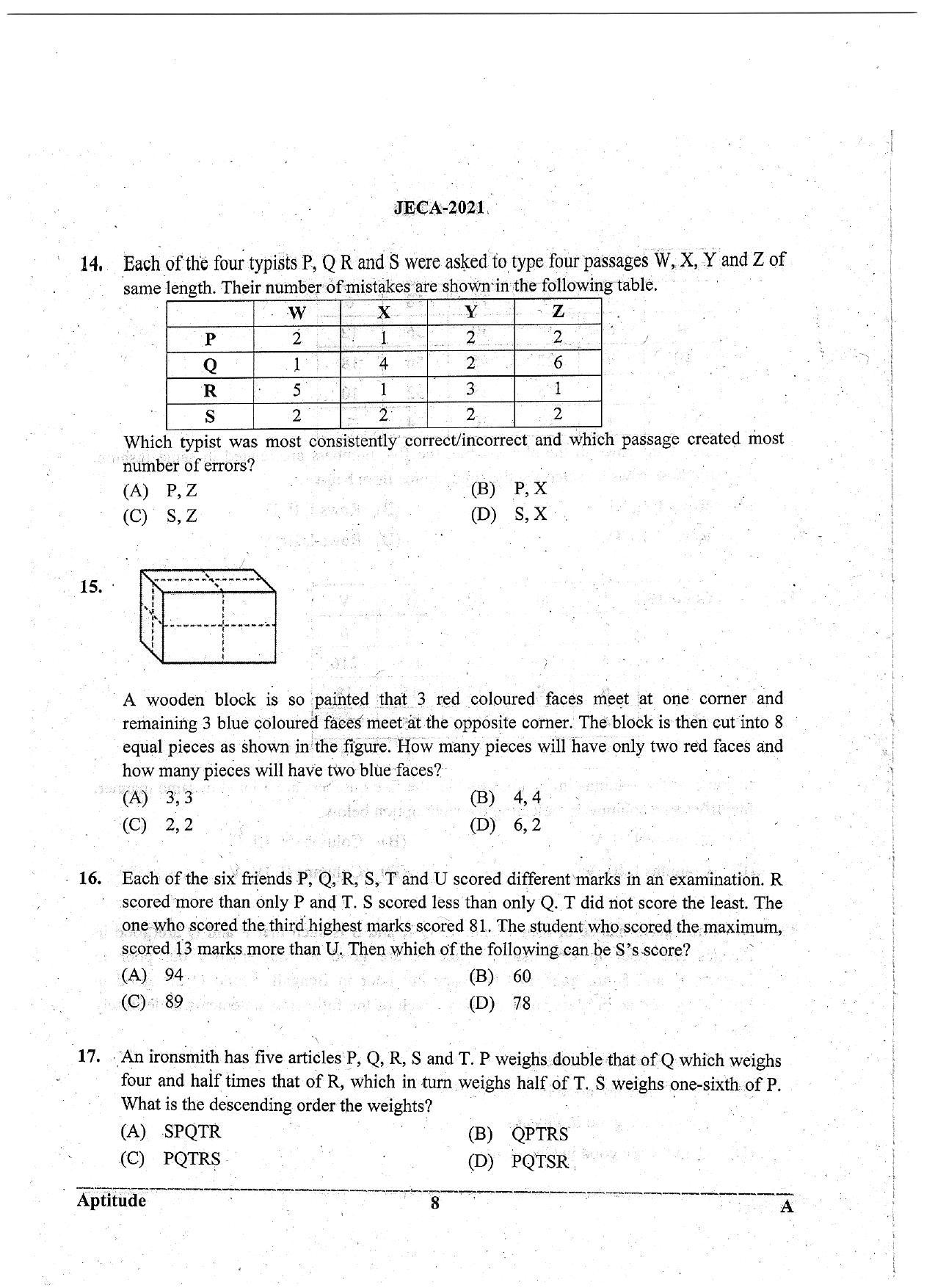 WB JECA 2021 Aptitude Question Paper - Page 8