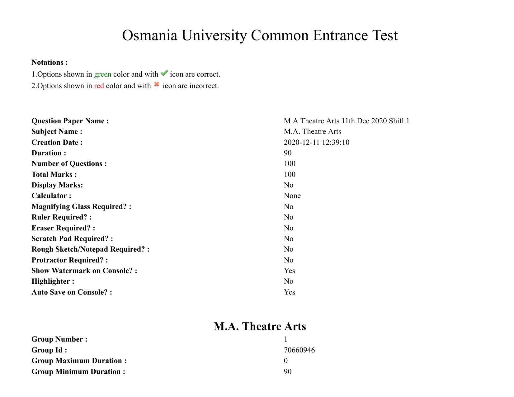 TS CPGET 2020 M.A. Theatre Arts (Shift 1) Question Paper with Answer Key - Page 1
