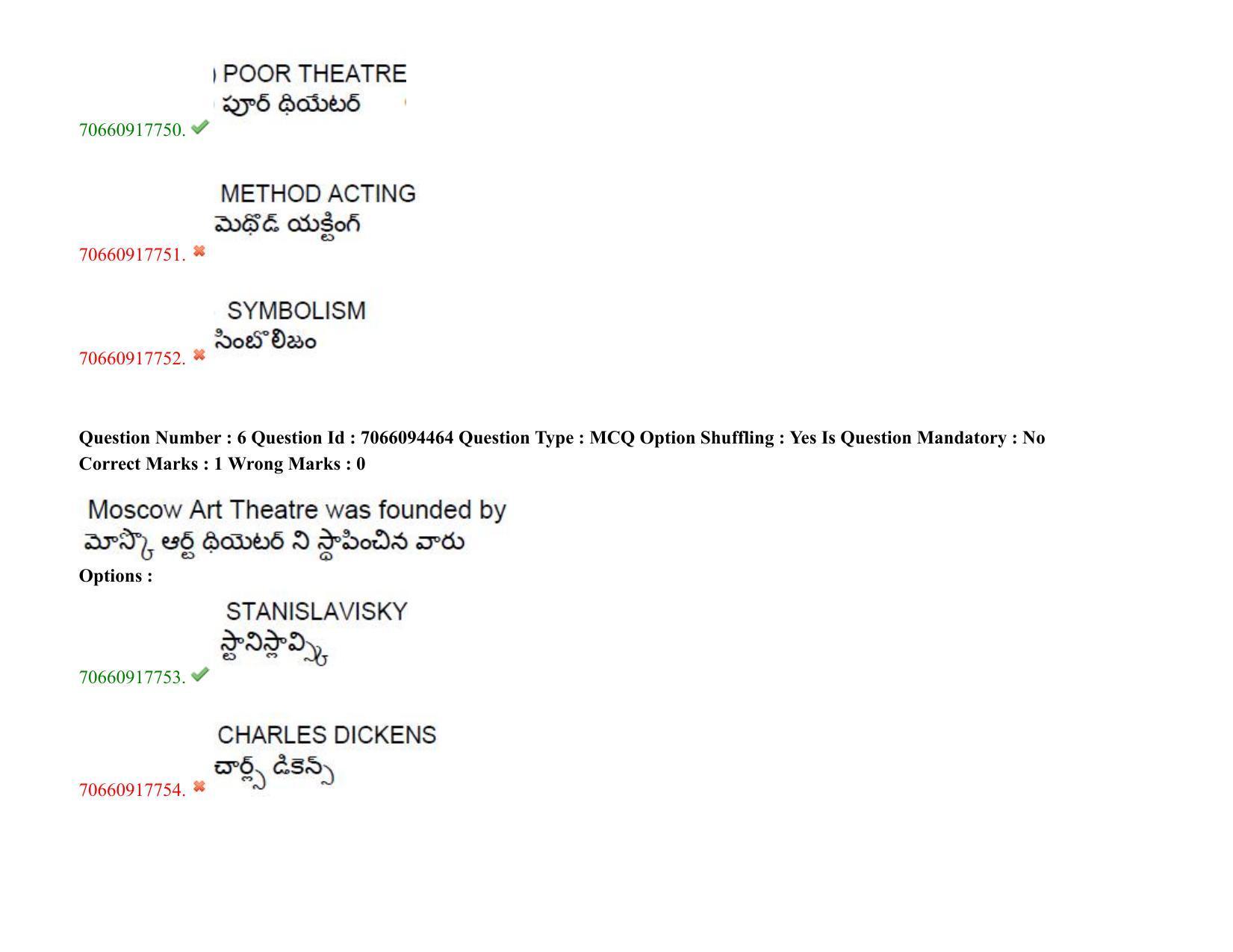 TS CPGET 2020 M.A. Theatre Arts (Shift 1) Question Paper with Answer Key - Page 6