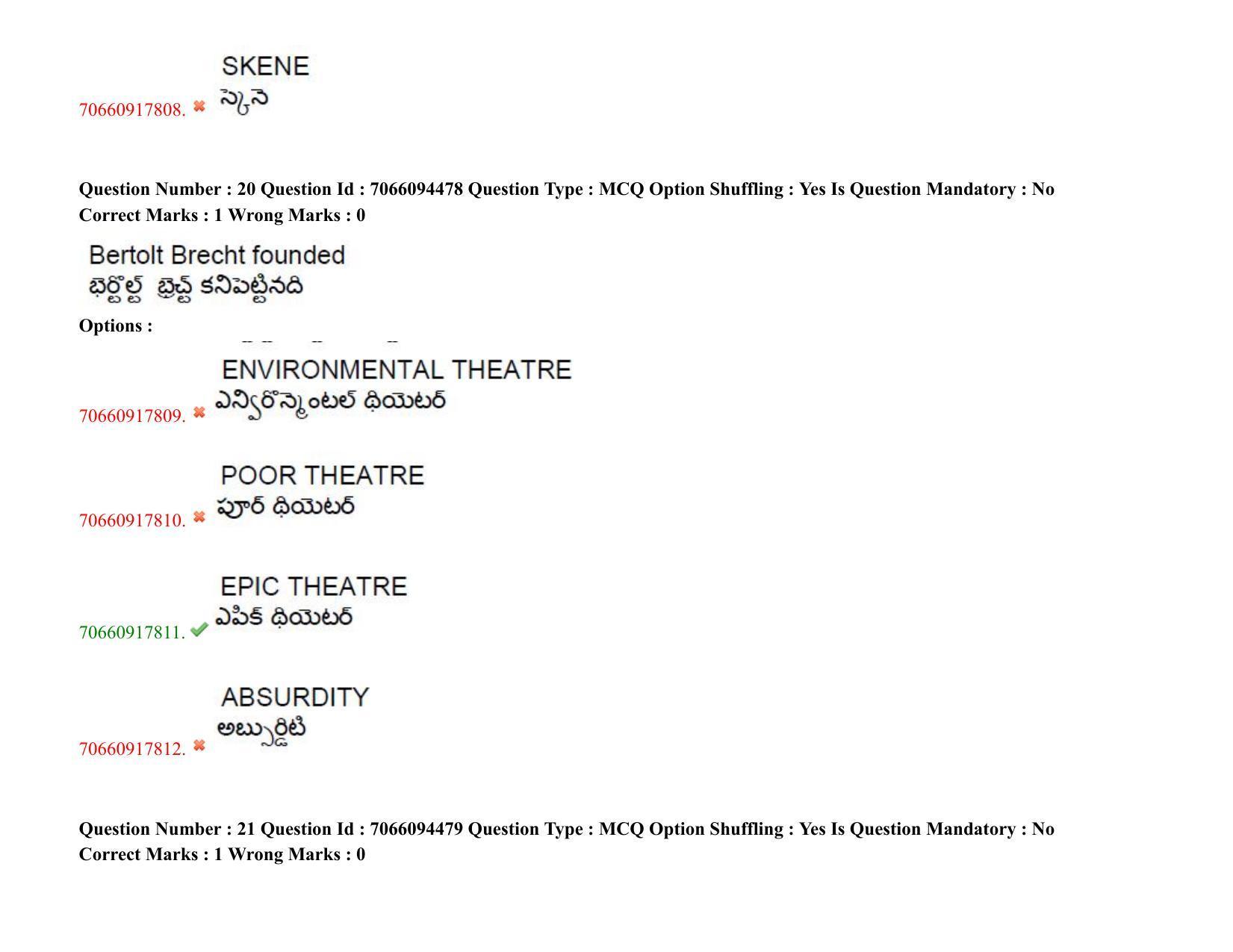 TS CPGET 2020 M.A. Theatre Arts (Shift 1) Question Paper with Answer Key - Page 17