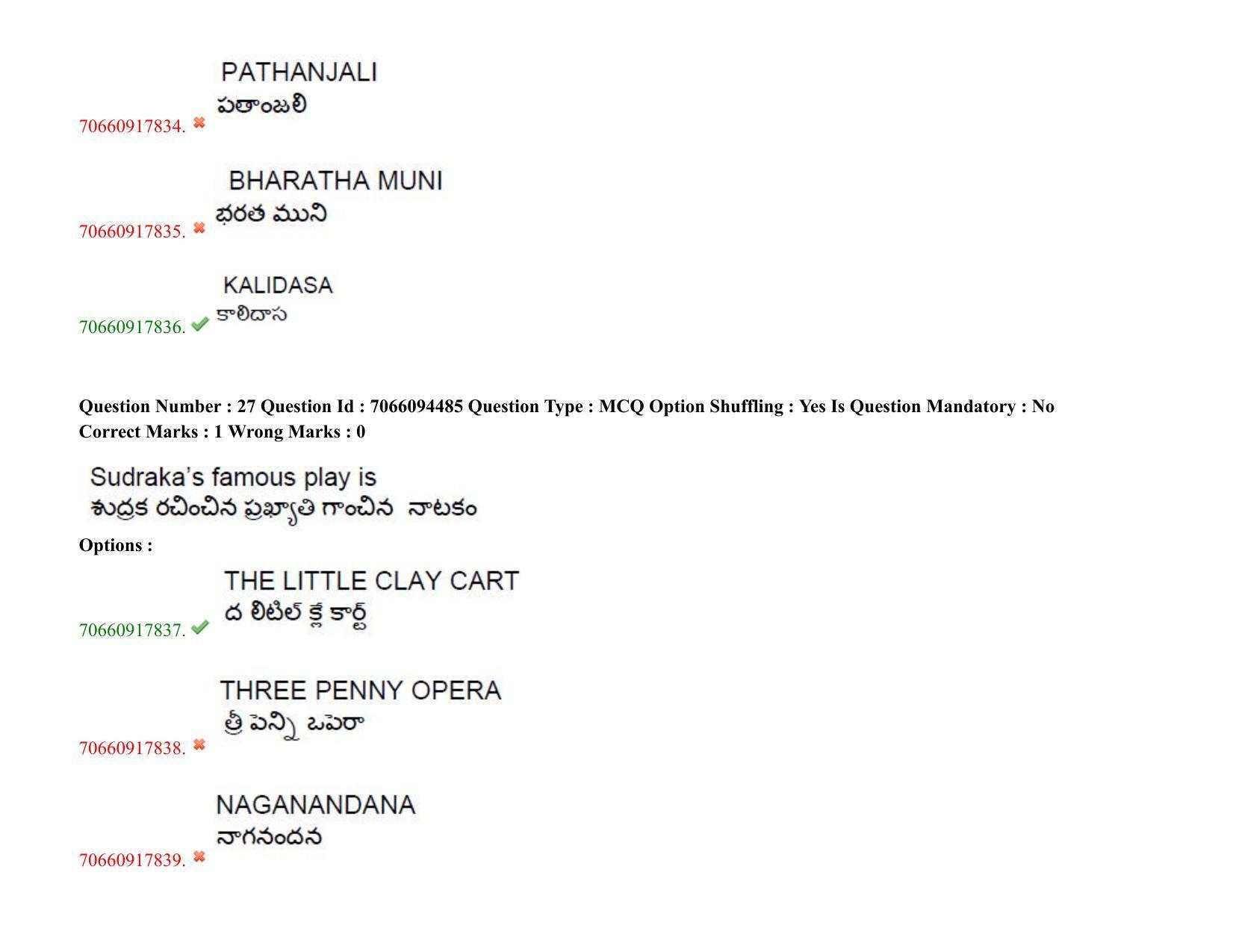 TS CPGET 2020 M.A. Theatre Arts (Shift 1) Question Paper with Answer Key - Page 22