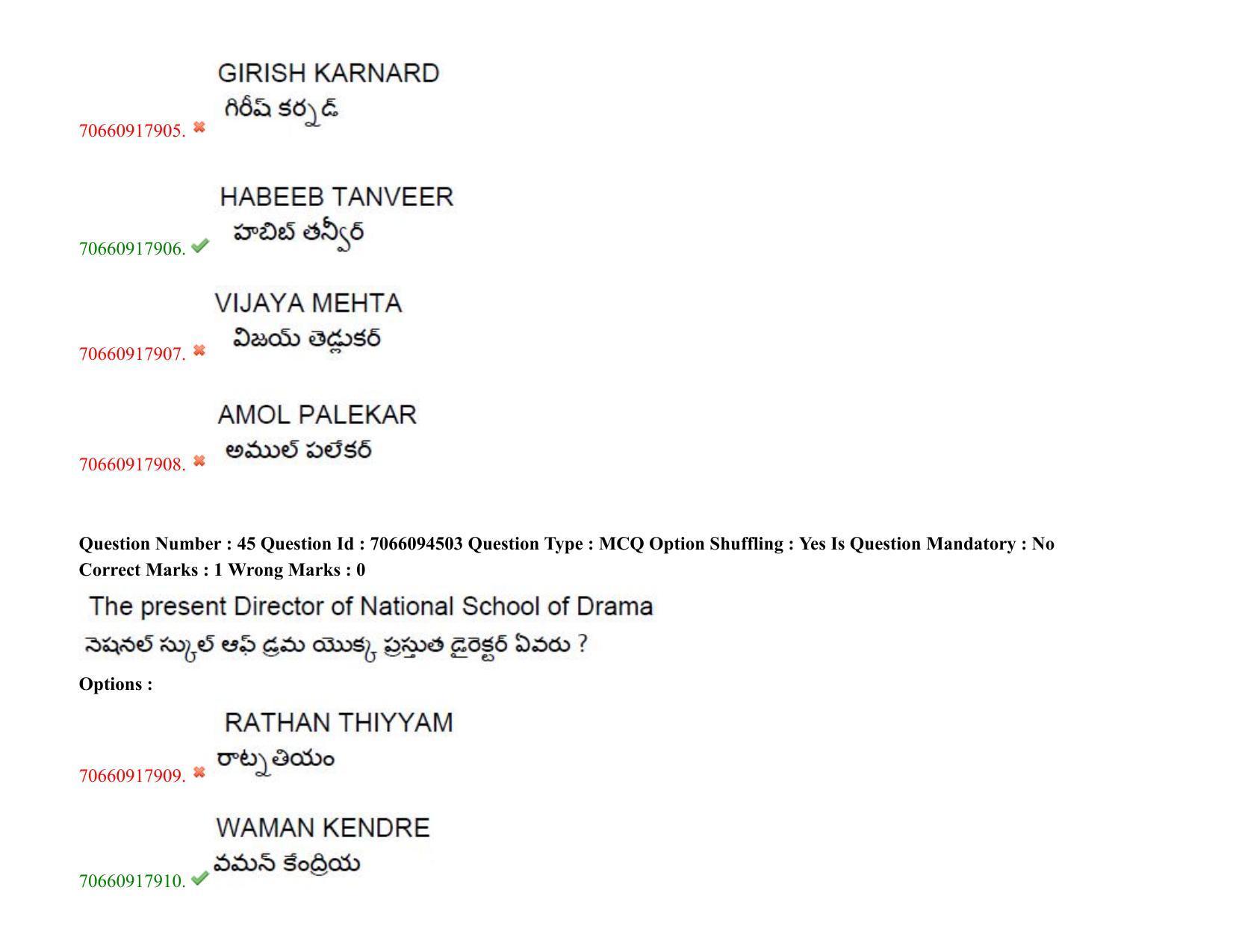 TS CPGET 2020 M.A. Theatre Arts (Shift 1) Question Paper with Answer Key - Page 35