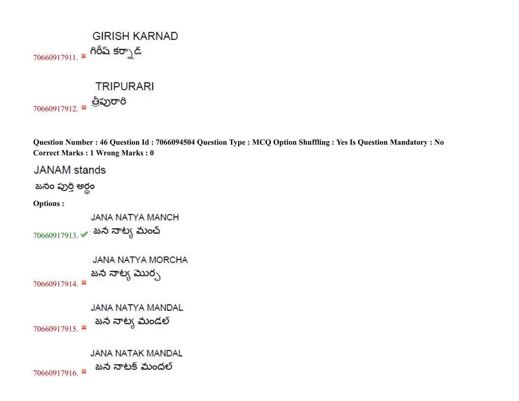 TS CPGET 2020 M.A. Theatre Arts (Shift 1) Question Paper with Answer Key - Page 36
