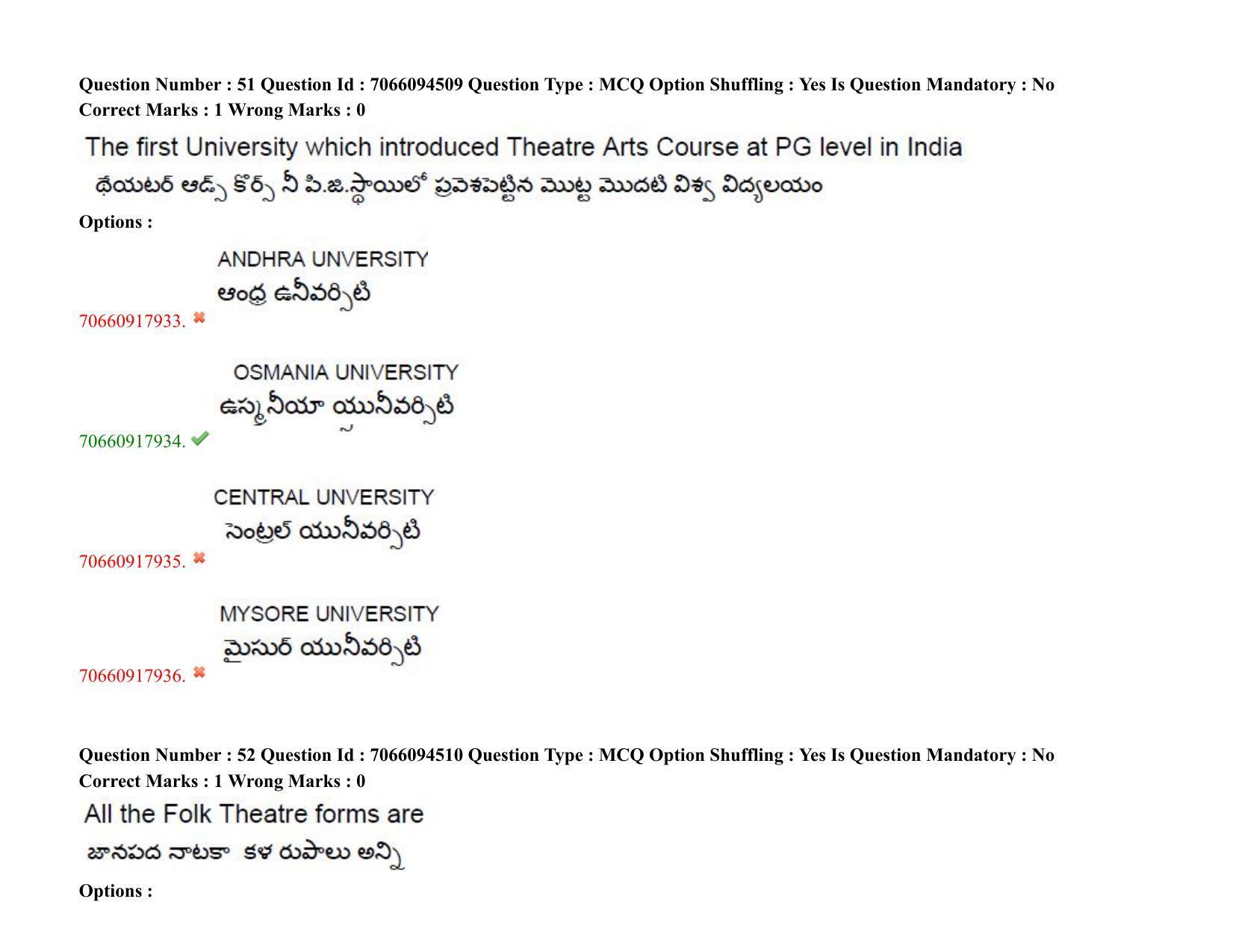 TS CPGET 2020 M.A. Theatre Arts (Shift 1) Question Paper with Answer Key - Page 40
