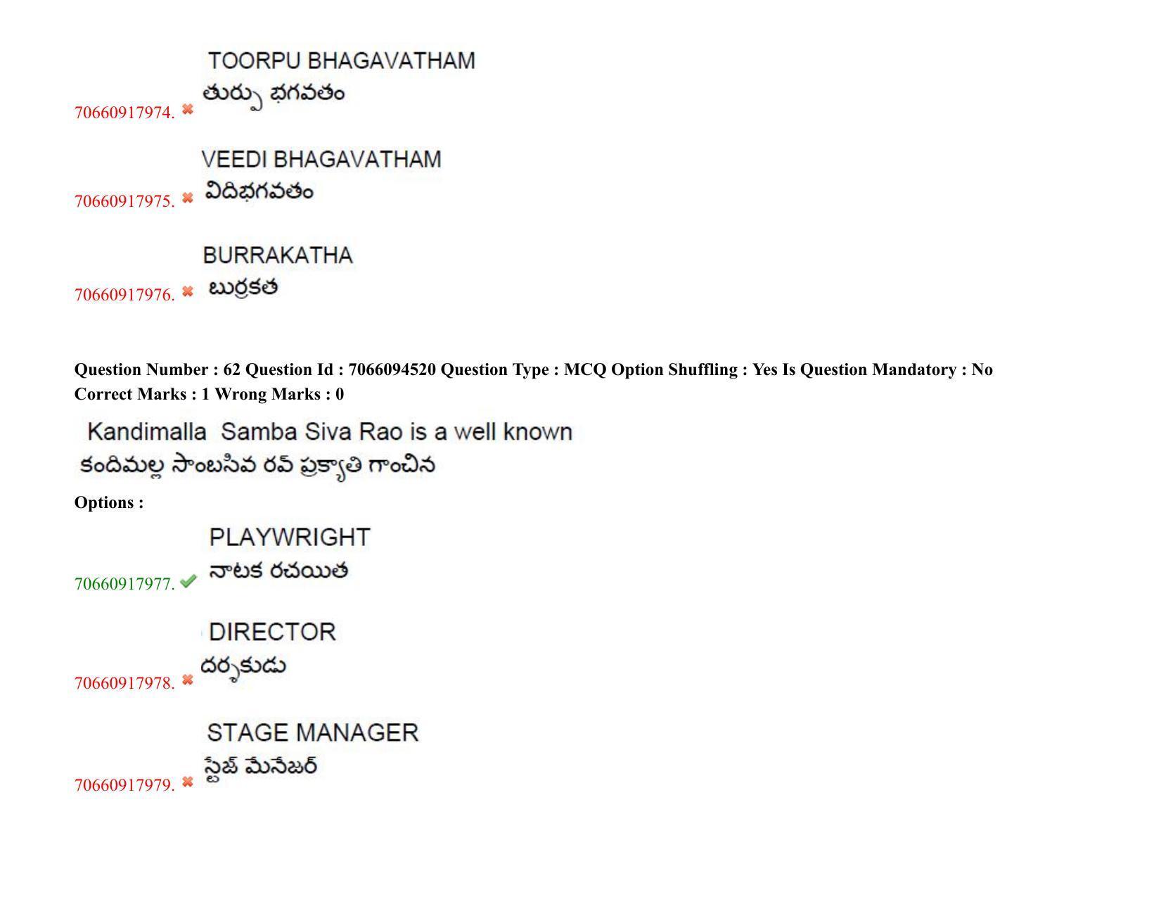 TS CPGET 2020 M.A. Theatre Arts (Shift 1) Question Paper with Answer Key - Page 48