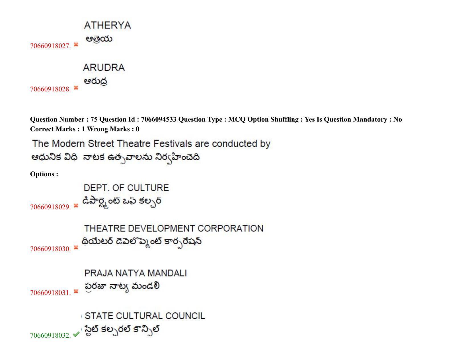 TS CPGET 2020 M.A. Theatre Arts (Shift 1) Question Paper with Answer Key - Page 58