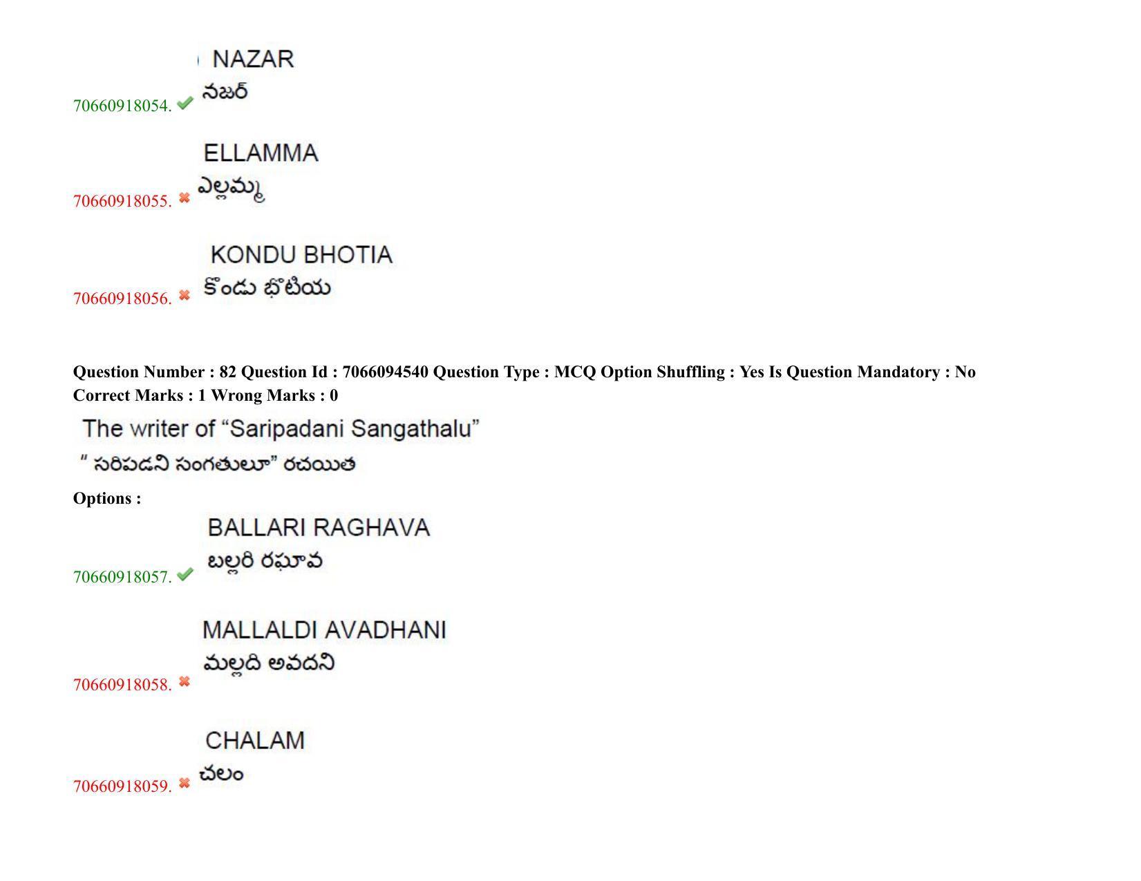 TS CPGET 2020 M.A. Theatre Arts (Shift 1) Question Paper with Answer Key - Page 63